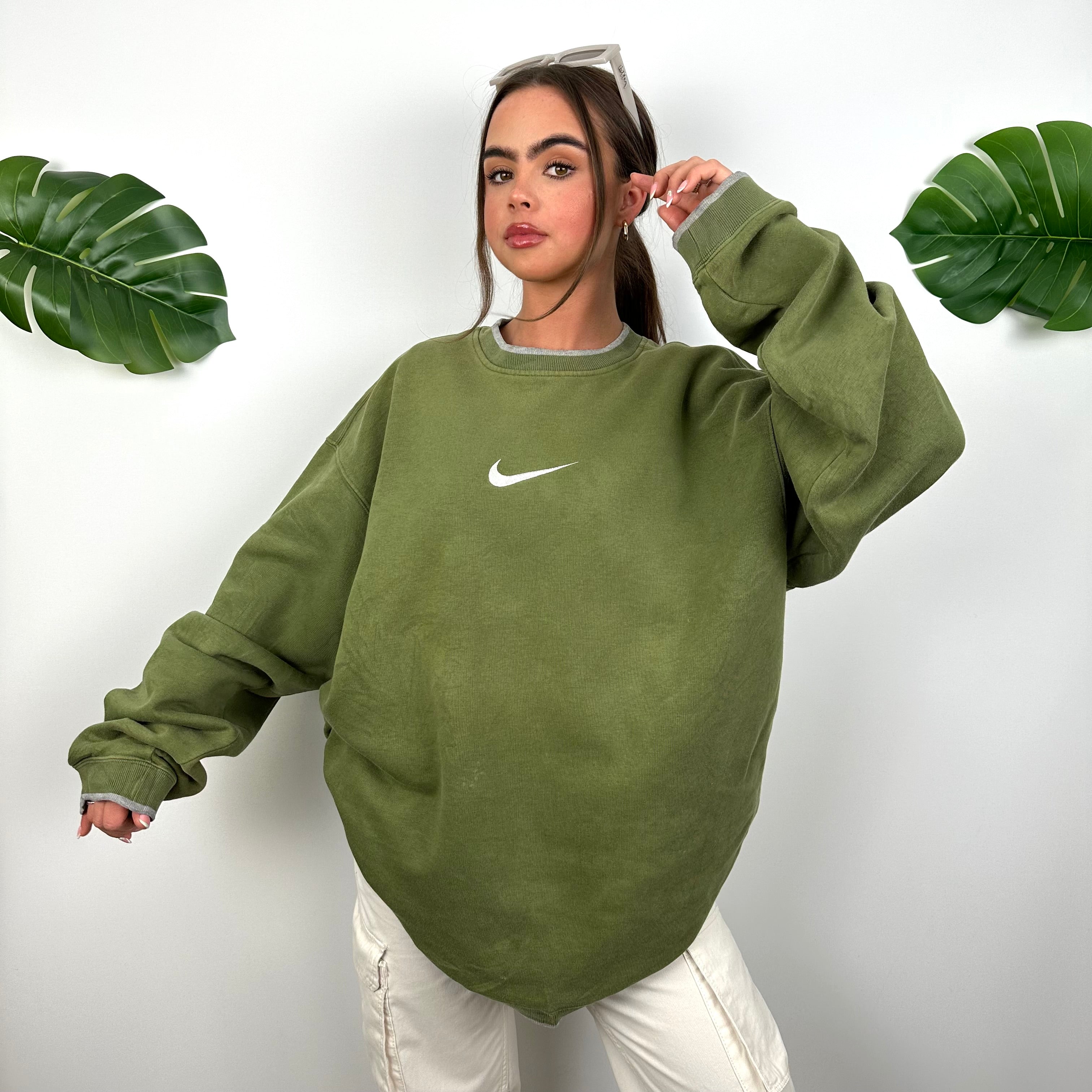 Nike RARE Green Embroidered Swoosh Sweatshirt (XXL)