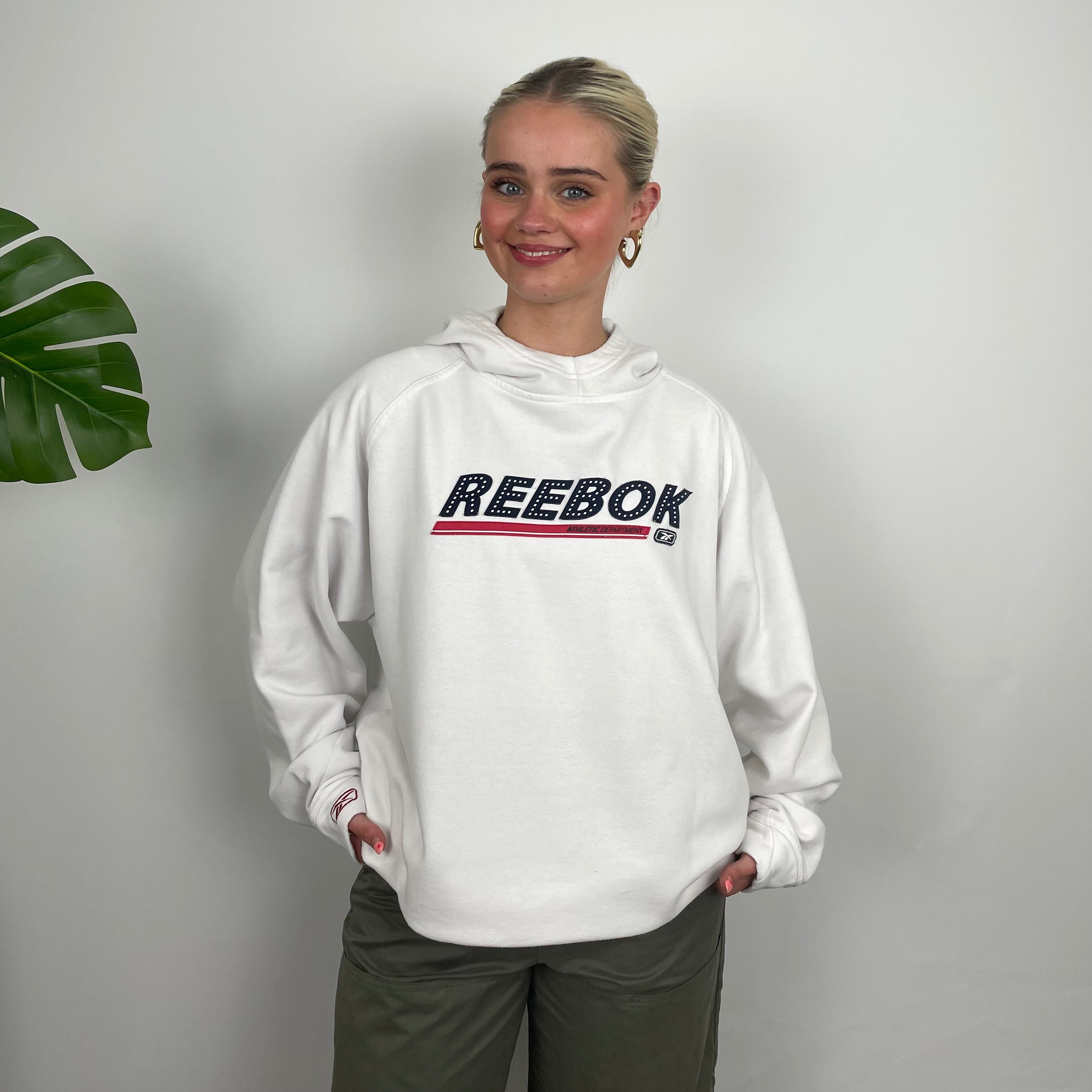 Reebok White Embroidered Spell Out Hoodie (M)