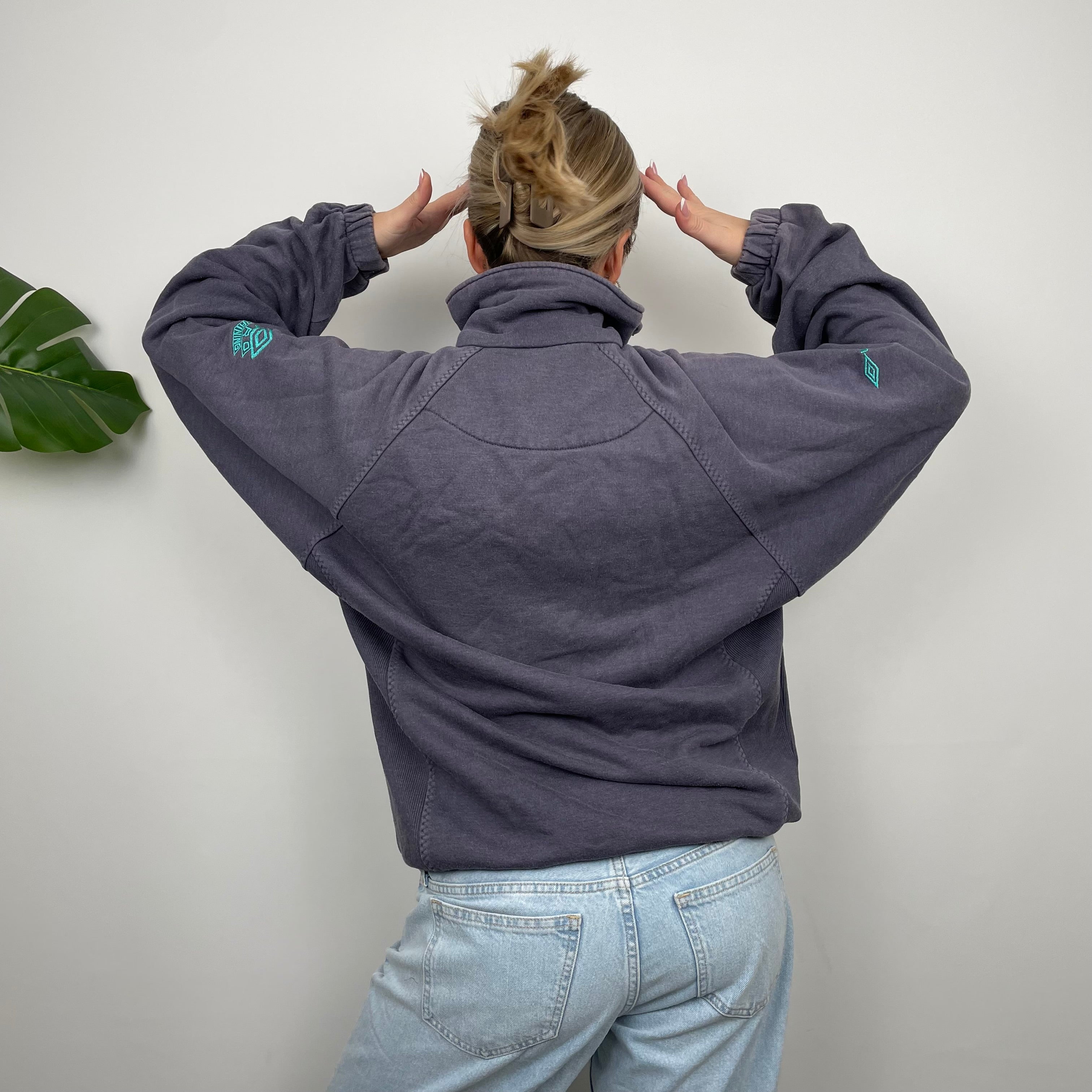 Umbro RARE Navy Embroidered Spell Out Quarter Zip Sweatshirt (L)