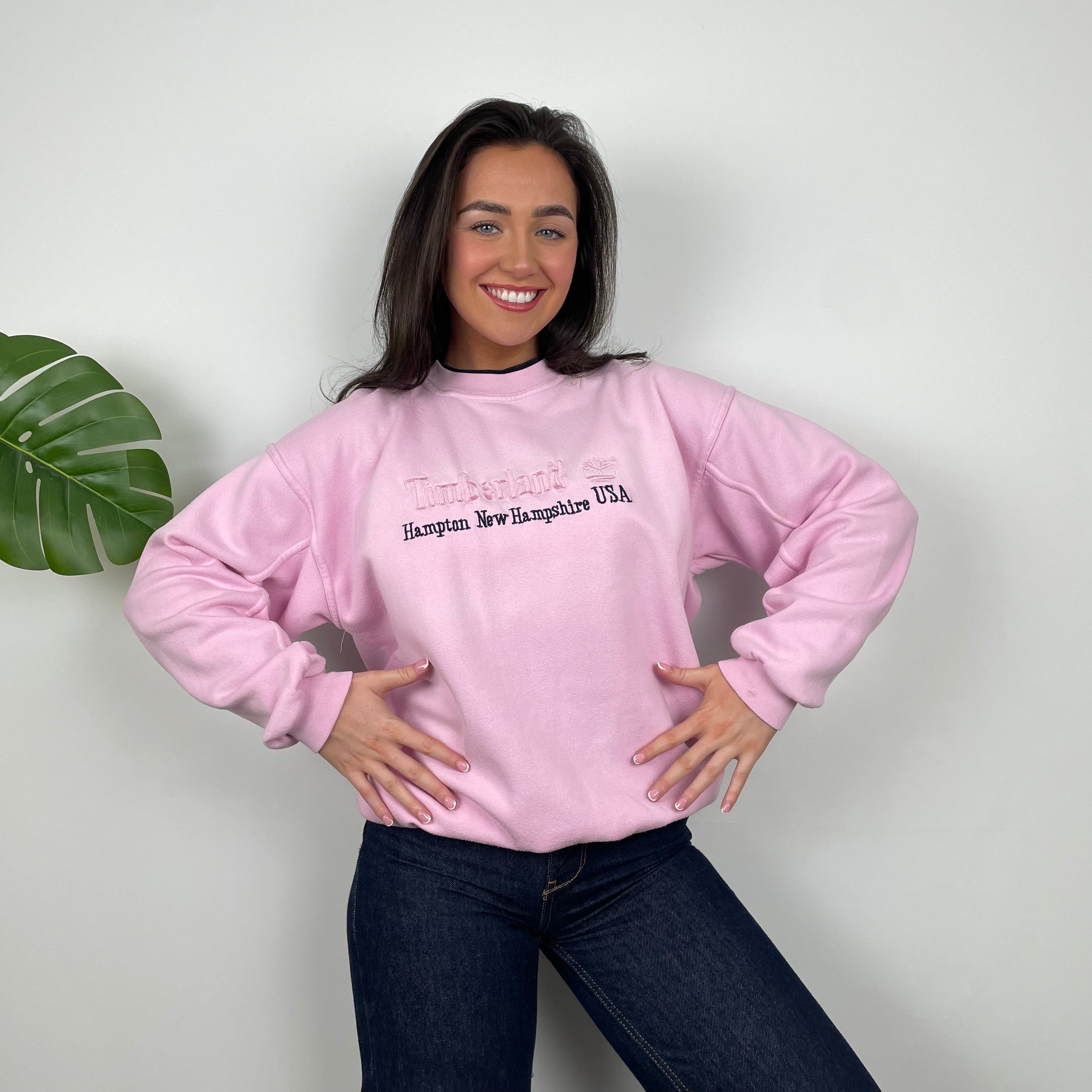 Timberland Baby Pink Embroidered Spell Out Sweatshirt (M)