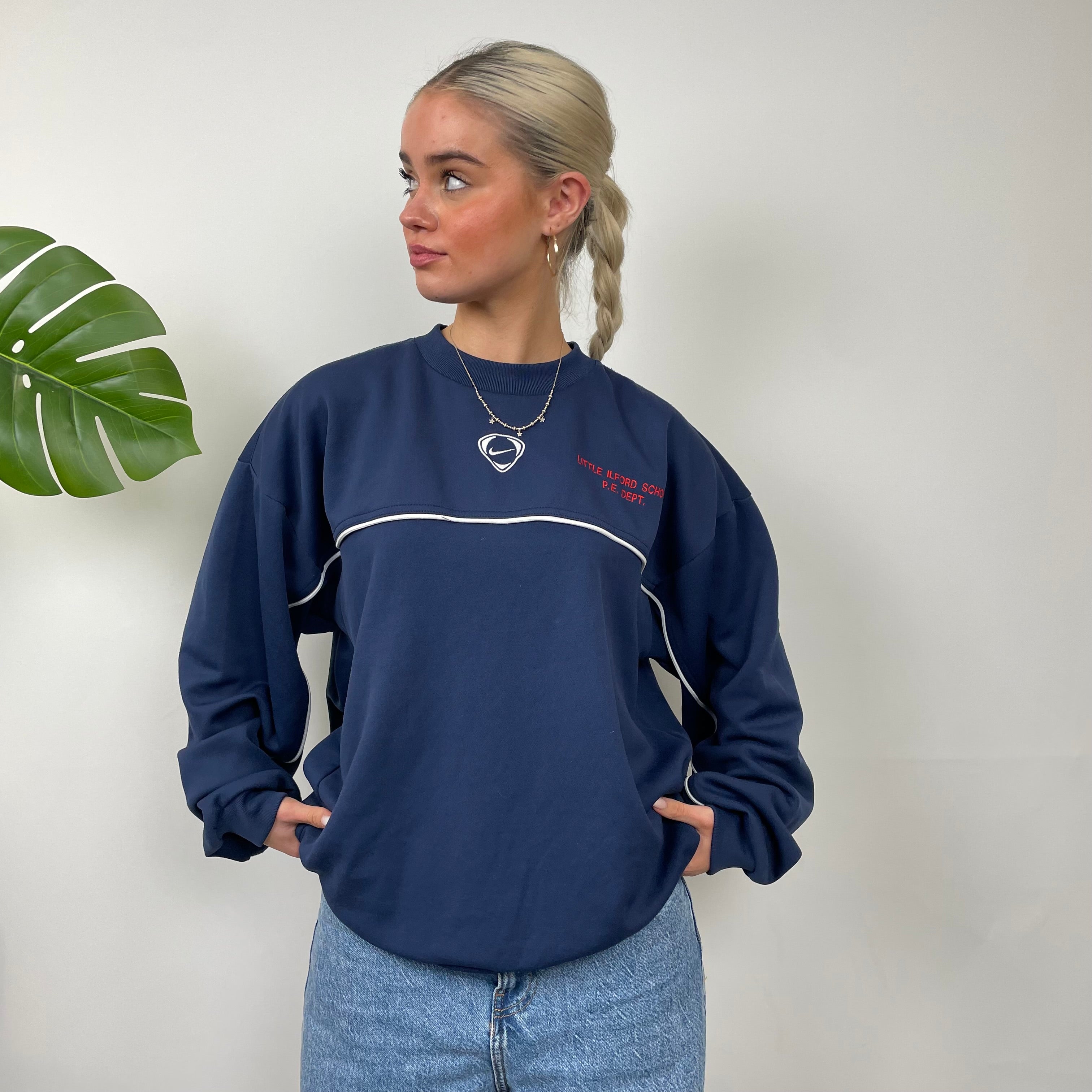 Nike RARE Navy Embroidered Swoosh Sweatshirt (M)