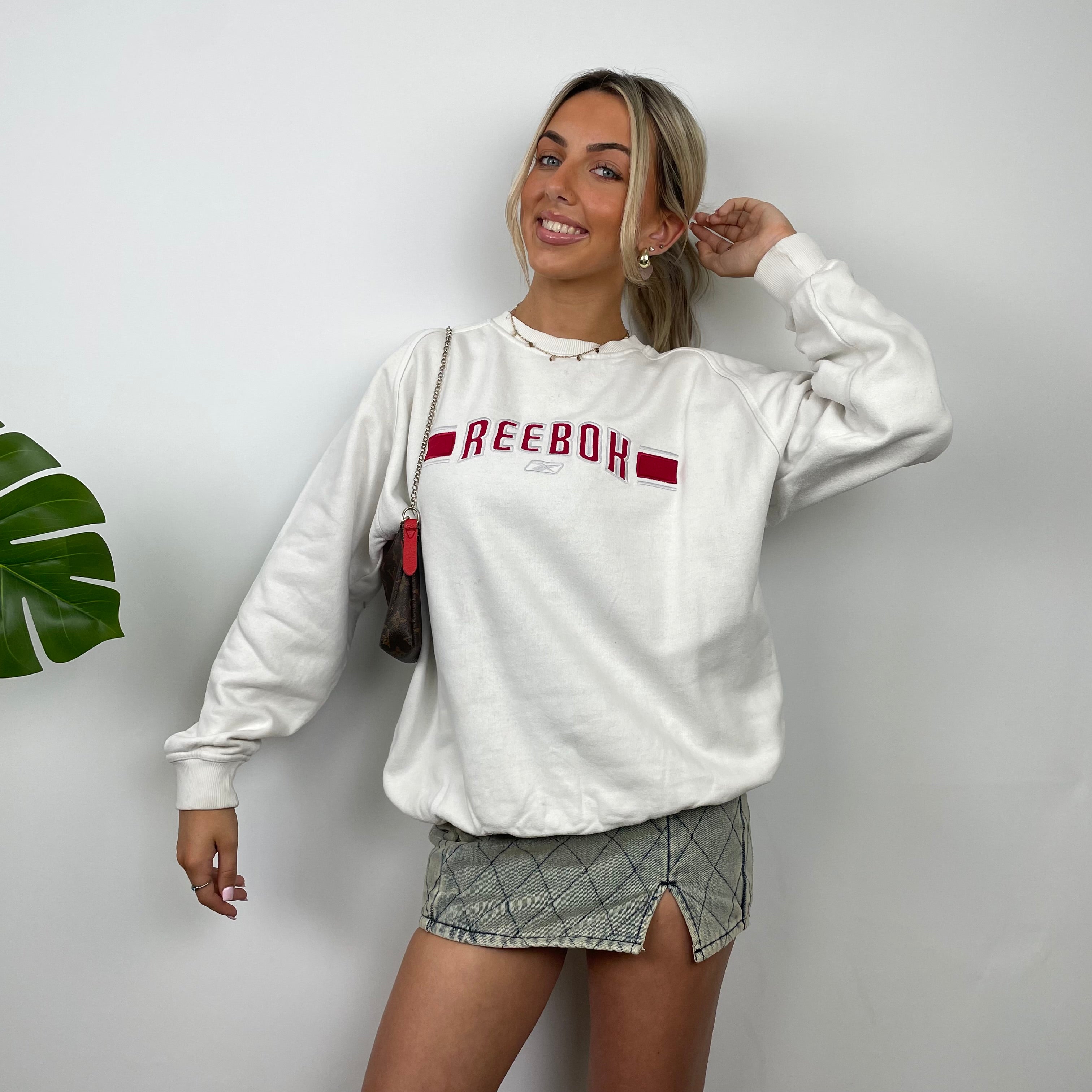 Reebok White Embroidered Spell Out Sweatshirt (S)