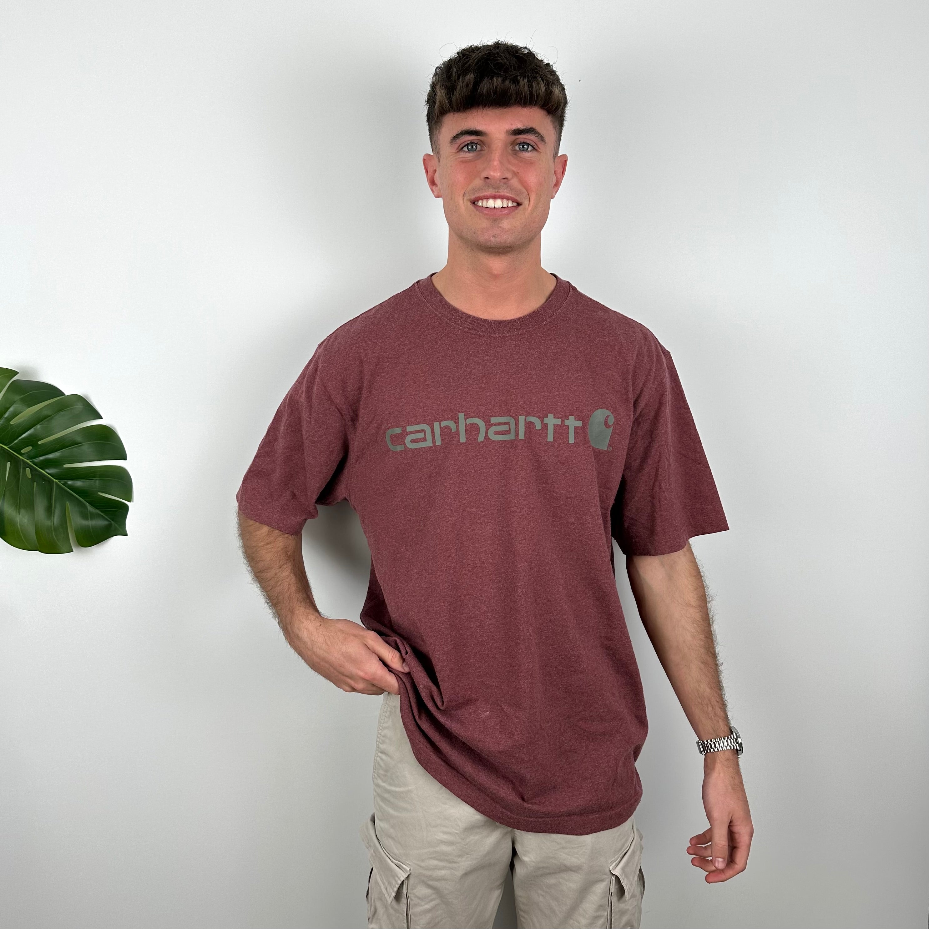 Carhartt RARE Maroon Spell Out T Shirt (L)