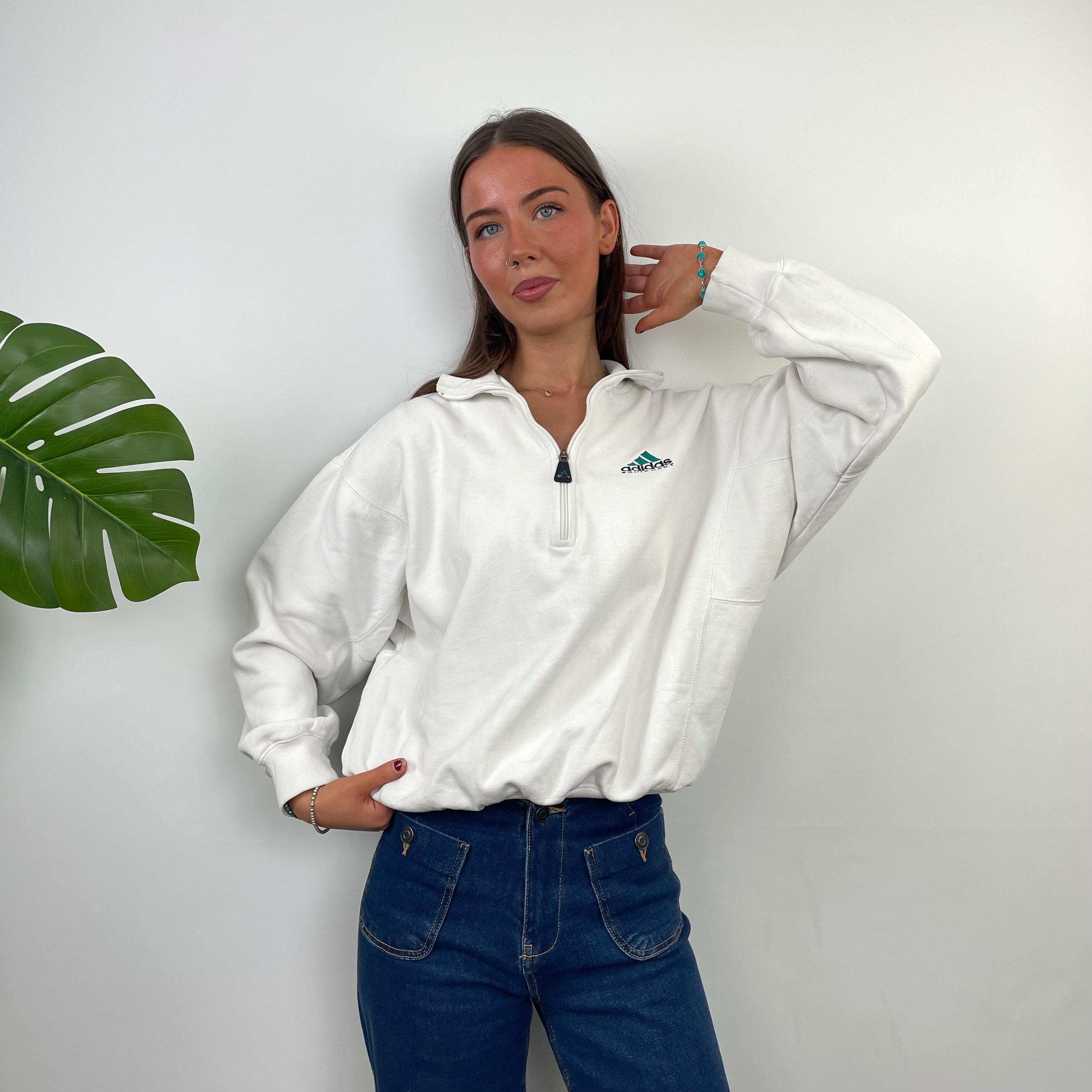 Adidas Equipment RARE White Embroidered Spell Out Quarter Zip Up (S)