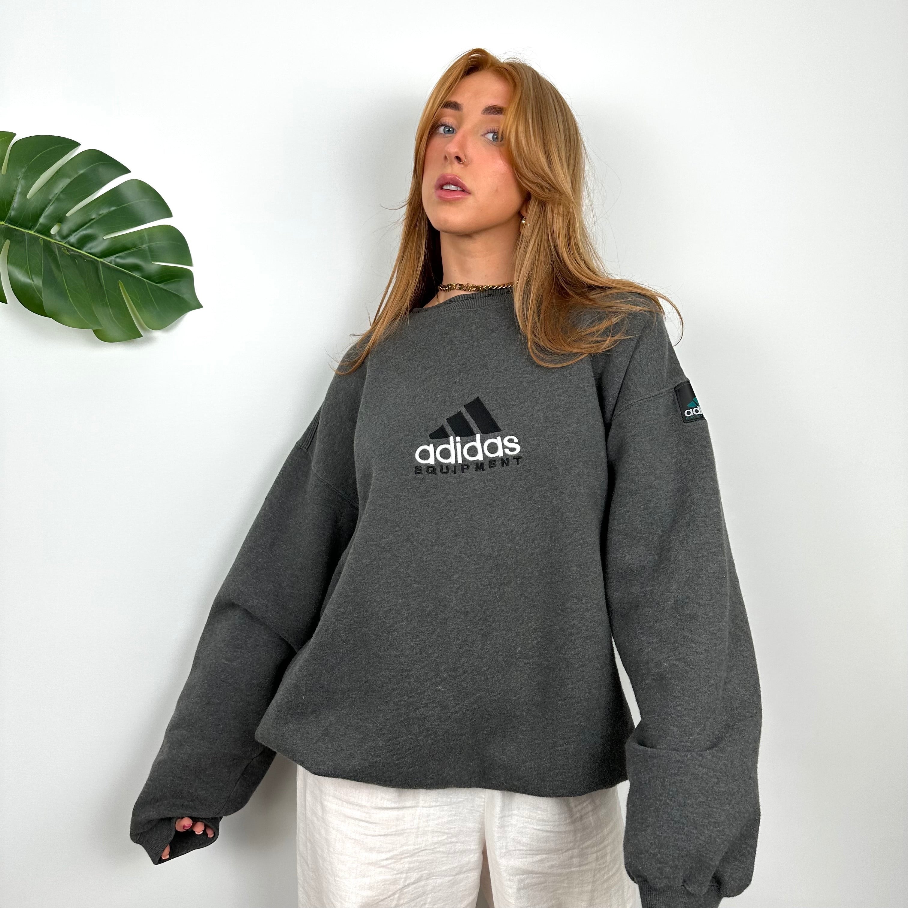 Adidas Equipment RARE Grey Embroidered Spell Out Sweatshirt (M)