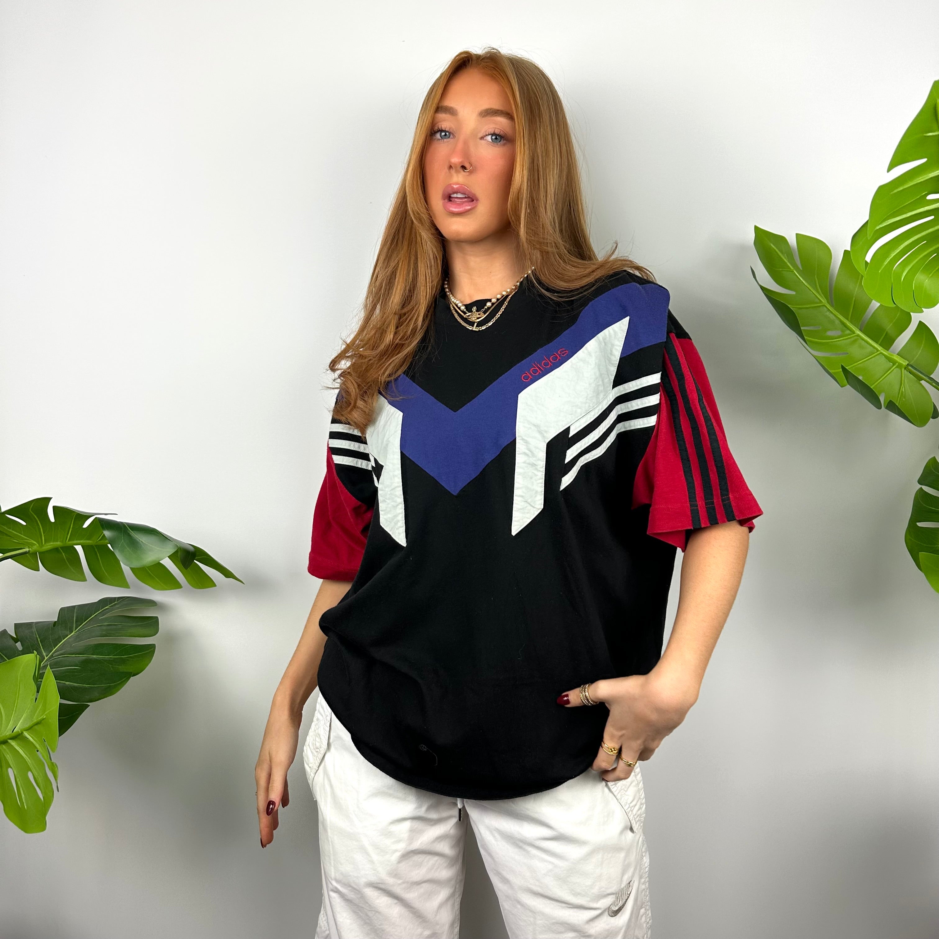 Adidas Embroidered Spell Out Colour Block T Shirt (M)