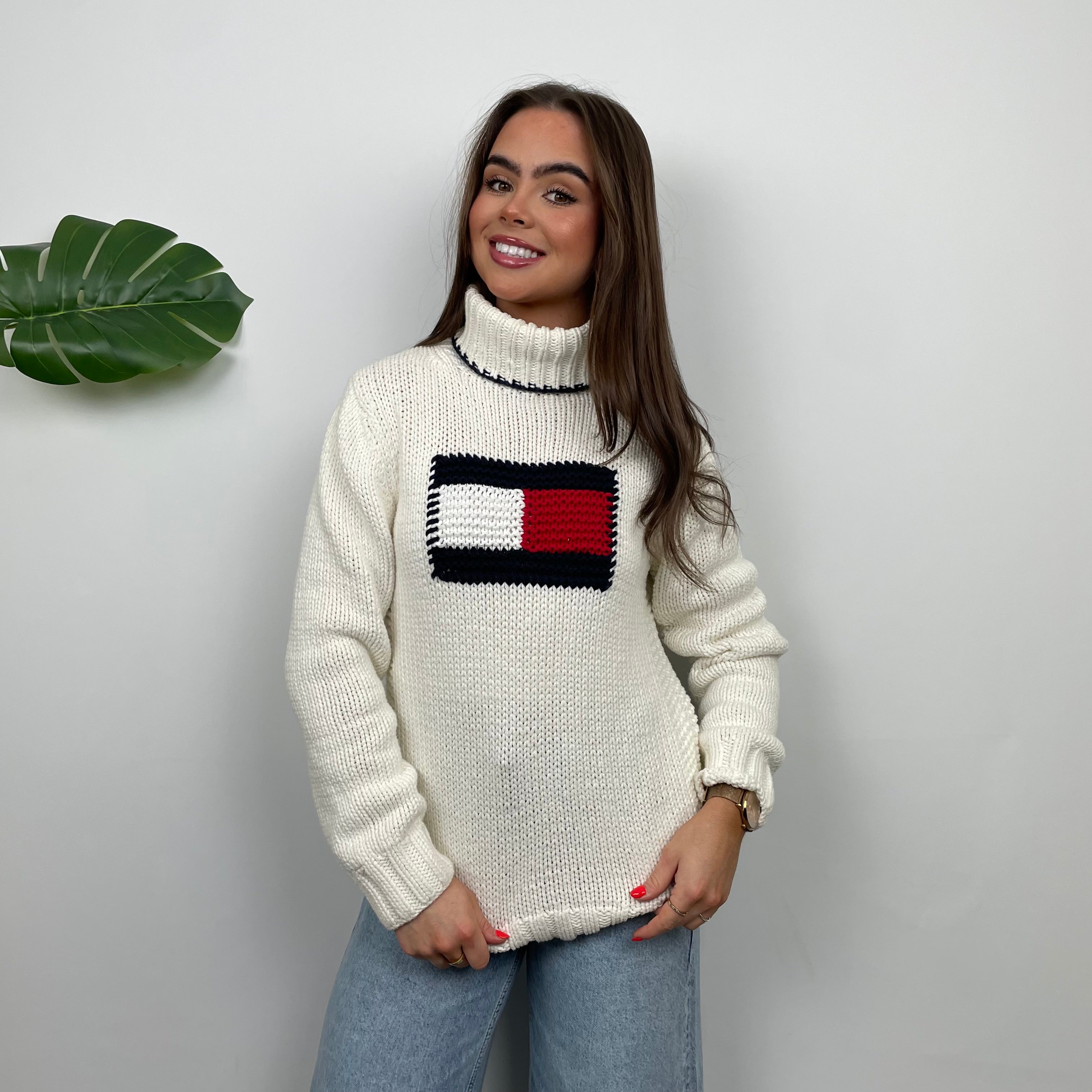 Tommy Hilfiger RARE Cream Logo Knitted Sweater (S)