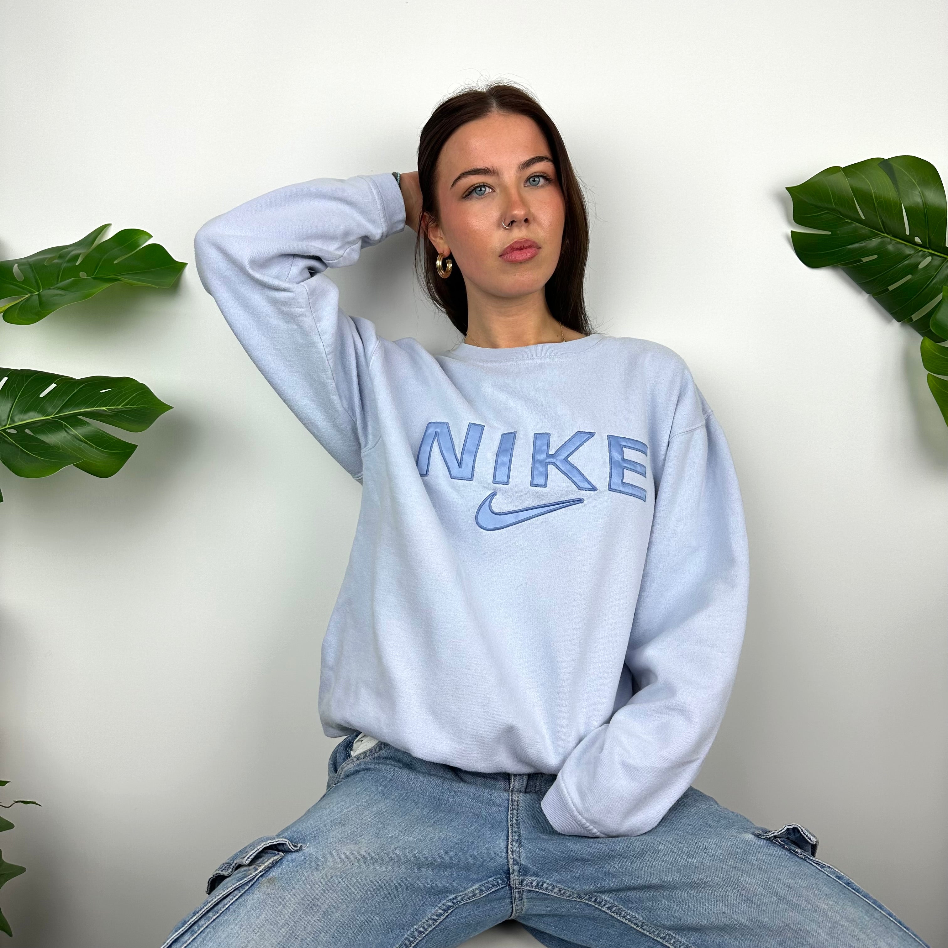 Nike Baby Blue Embroidered Spell Out Sweatshirt (L)