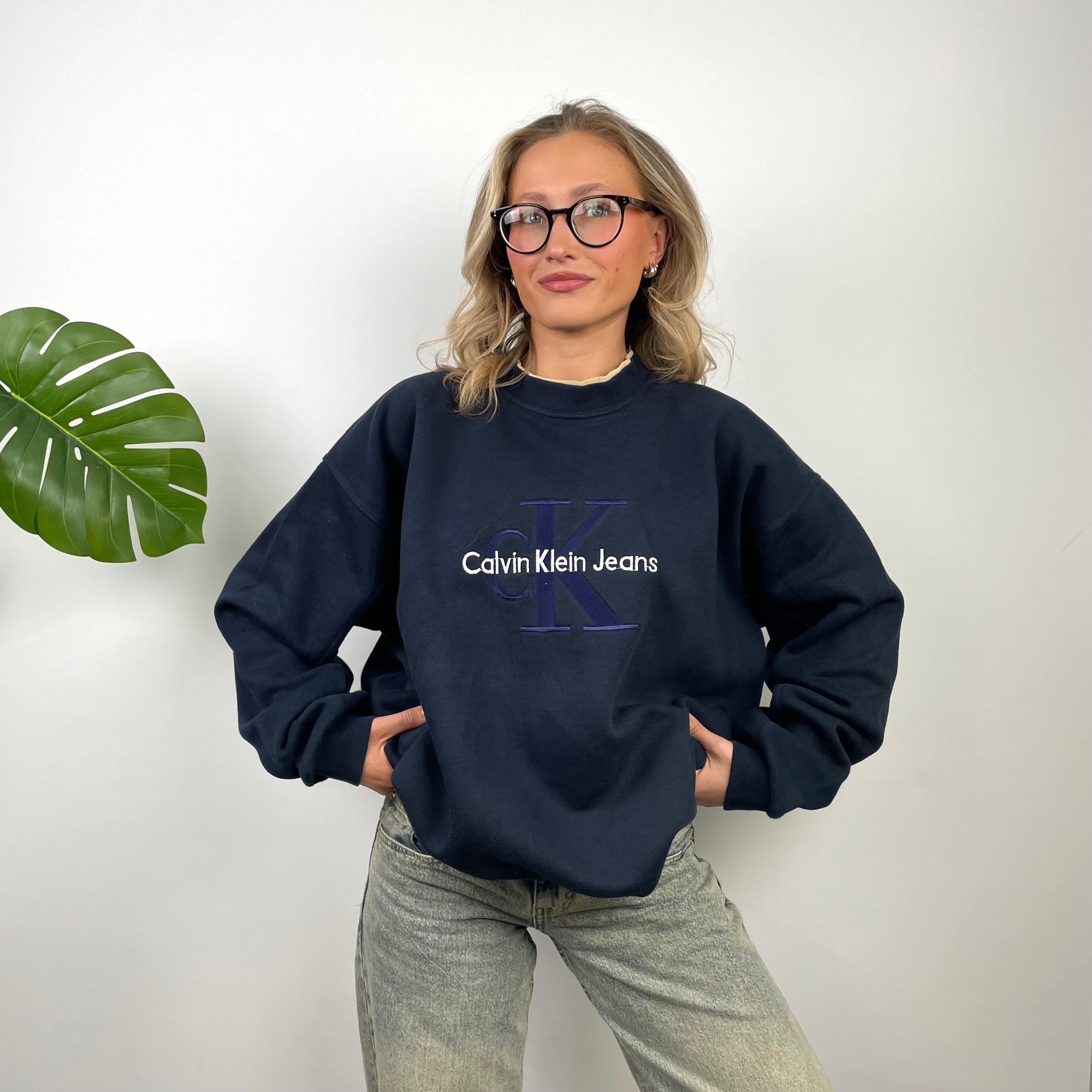 Calvin Klein Navy Embroidered Spell Out Sweatshirt (XXL)