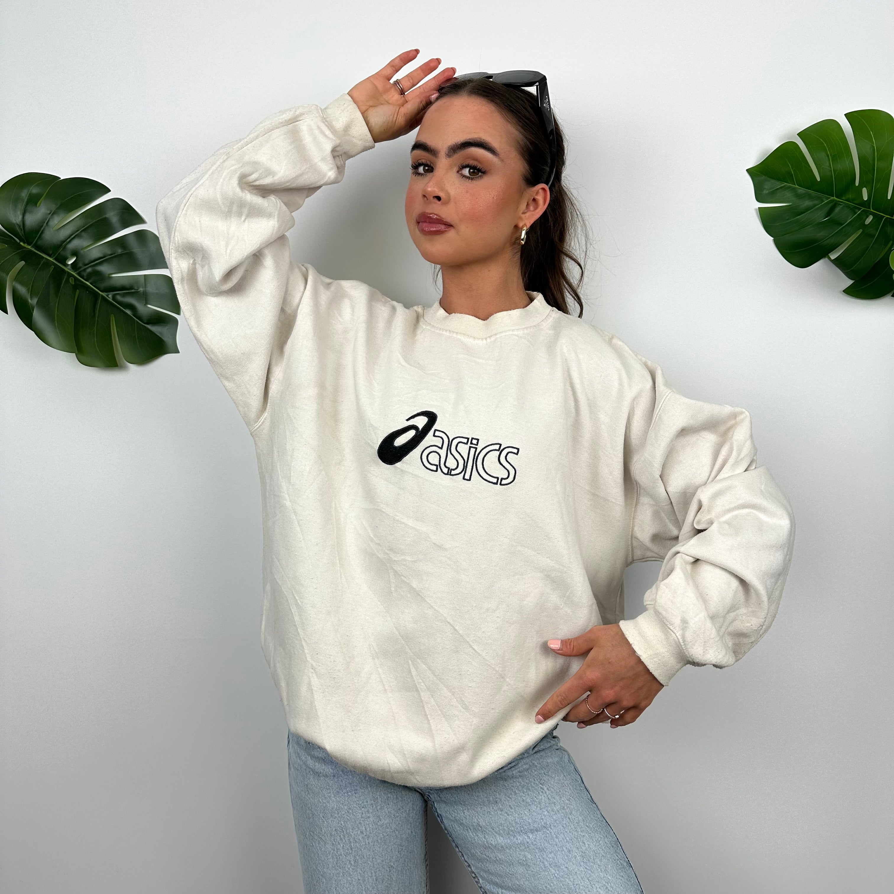 ASICS Cream Embroidered Spell Out Sweatshirt (L)