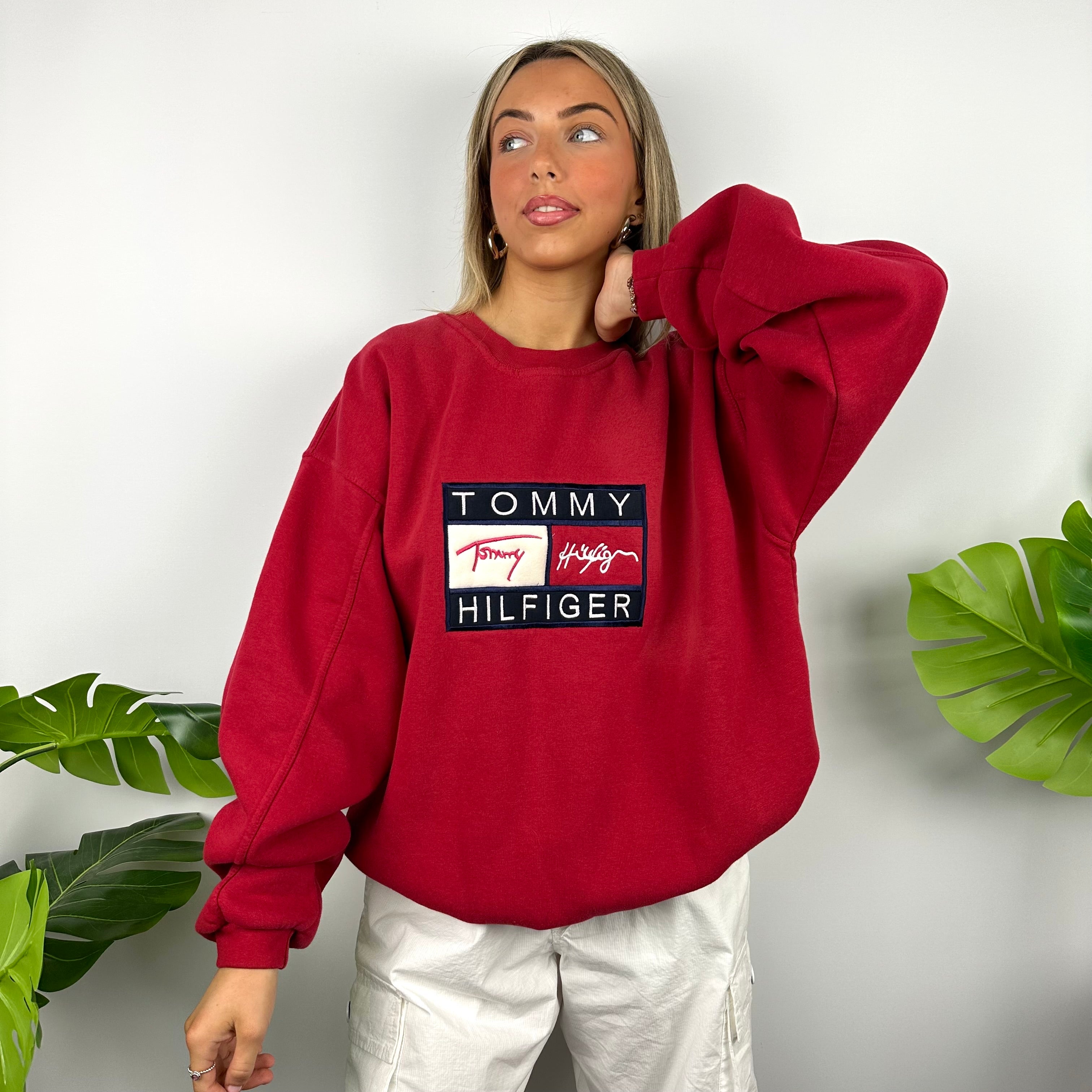 Tommy Hilfiger Red Embroidered Spell Out Sweatshirt As Worn By Annalivia Hynds (XXL)