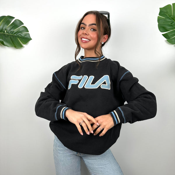 FILA Black Embroidered Spell Out Sweatshirt (M)