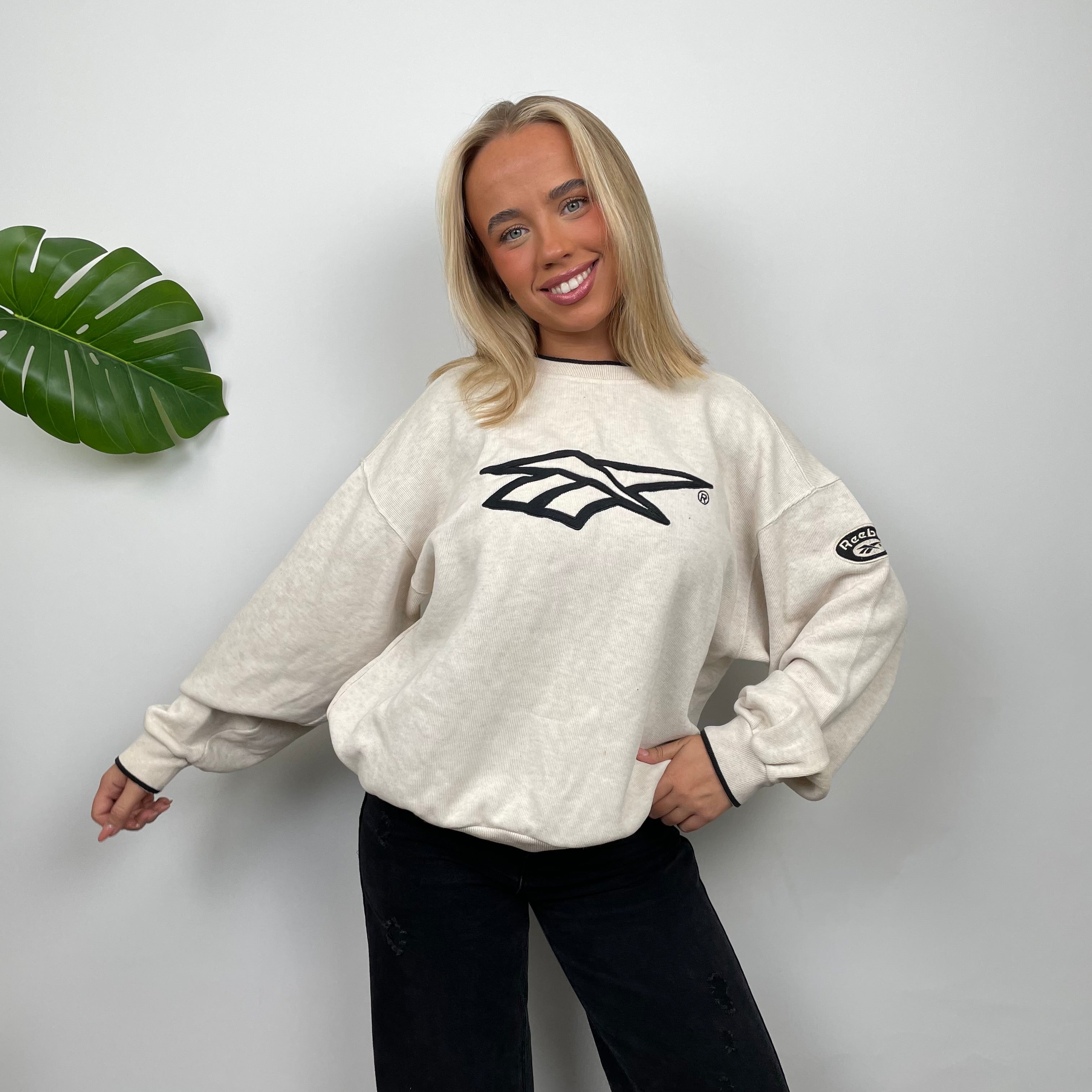 Reebok RARE Cream Embroidered Spell Out Sweatshirt (M)