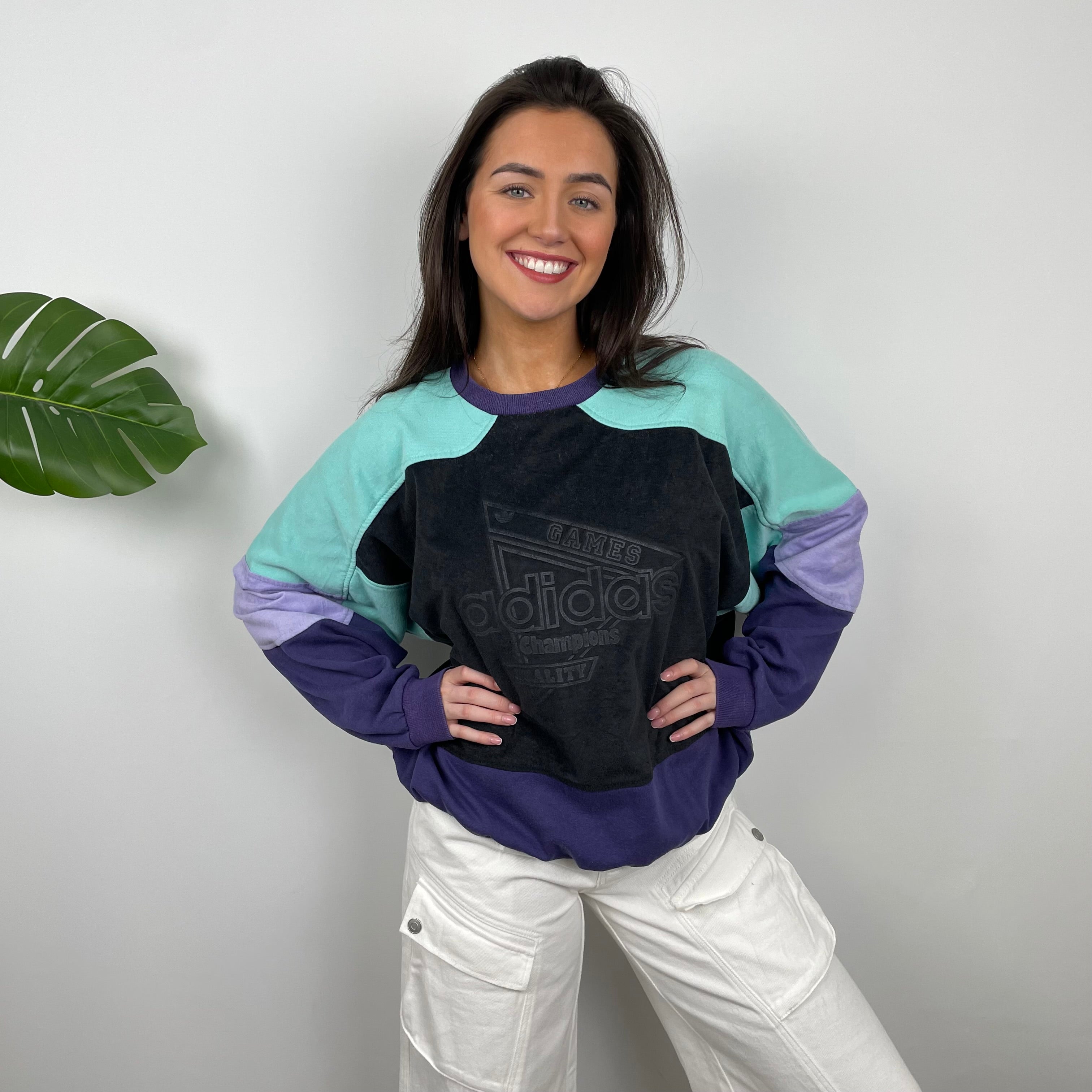 Adidas Embroidered Spell Out Colour Block Sweatshirt (M)
