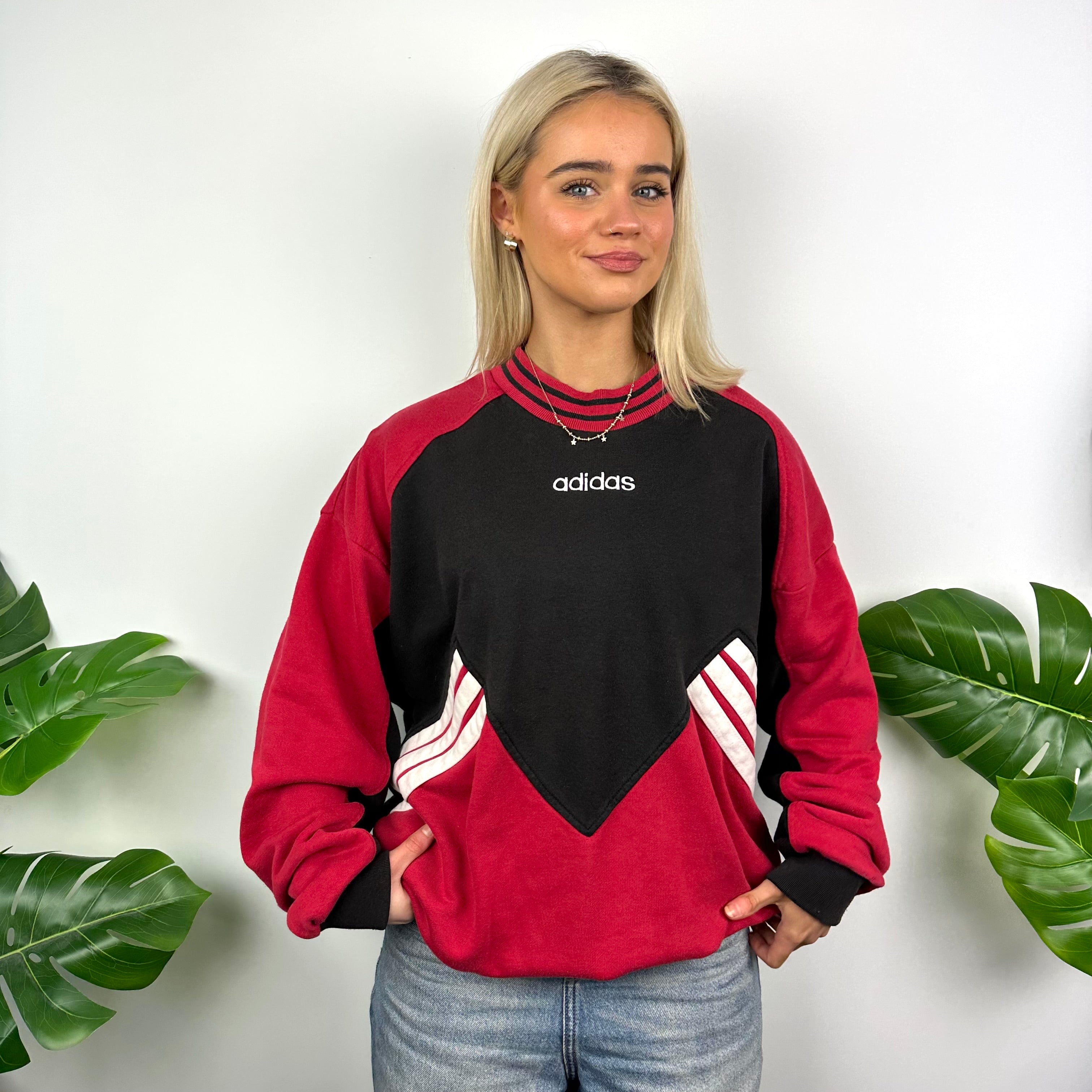 Adidas Red & Black Embroidered Spell Out Sweatshirt (L)