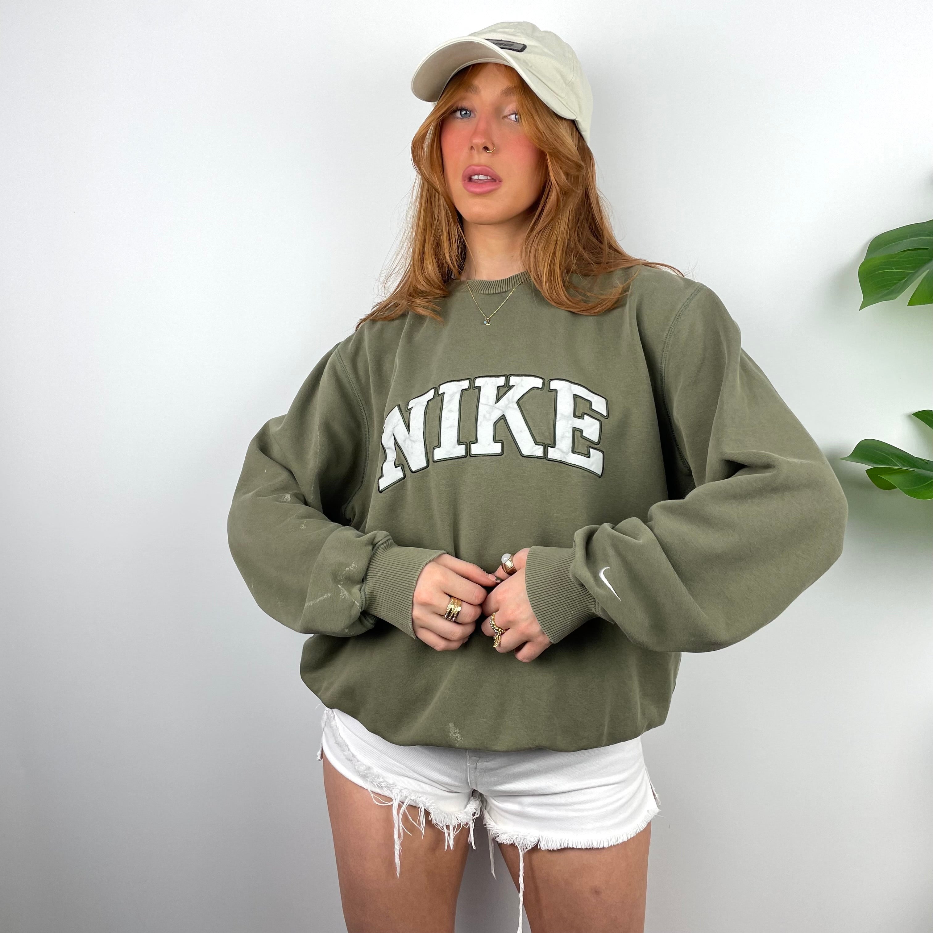 Nike Khaki Green Embroidered Spell Out Sweatshirt (M)