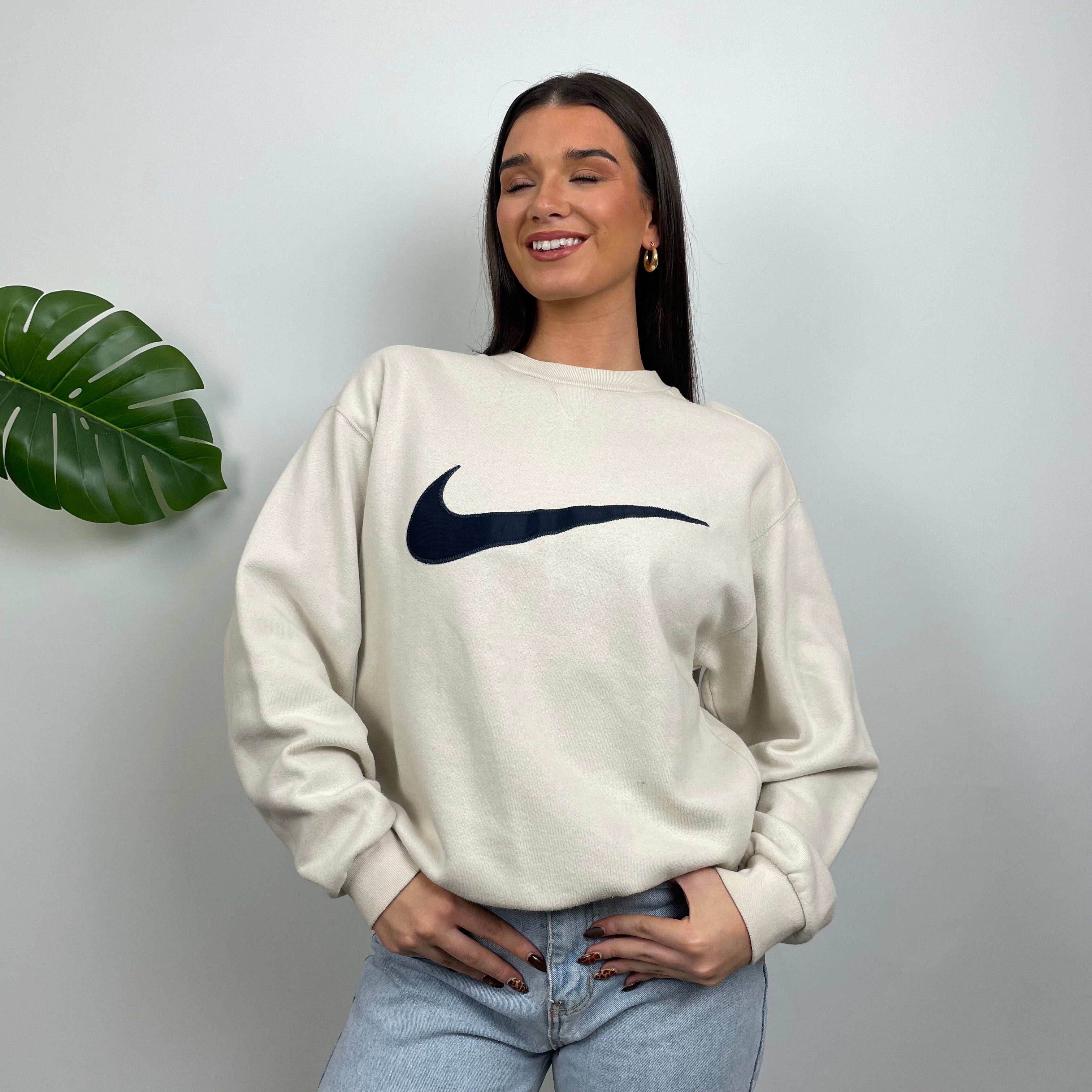 Nike Cream Embroidered Swoosh Sweatshirt (S)