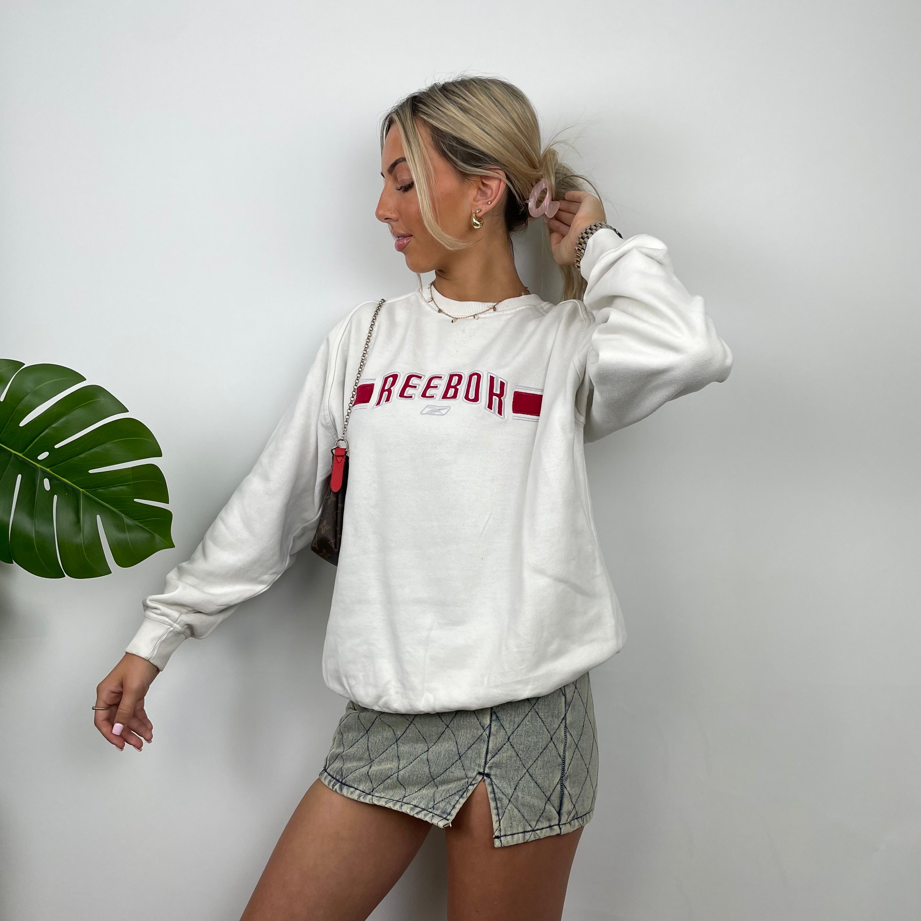 Reebok White Embroidered Spell Out Sweatshirt (S)