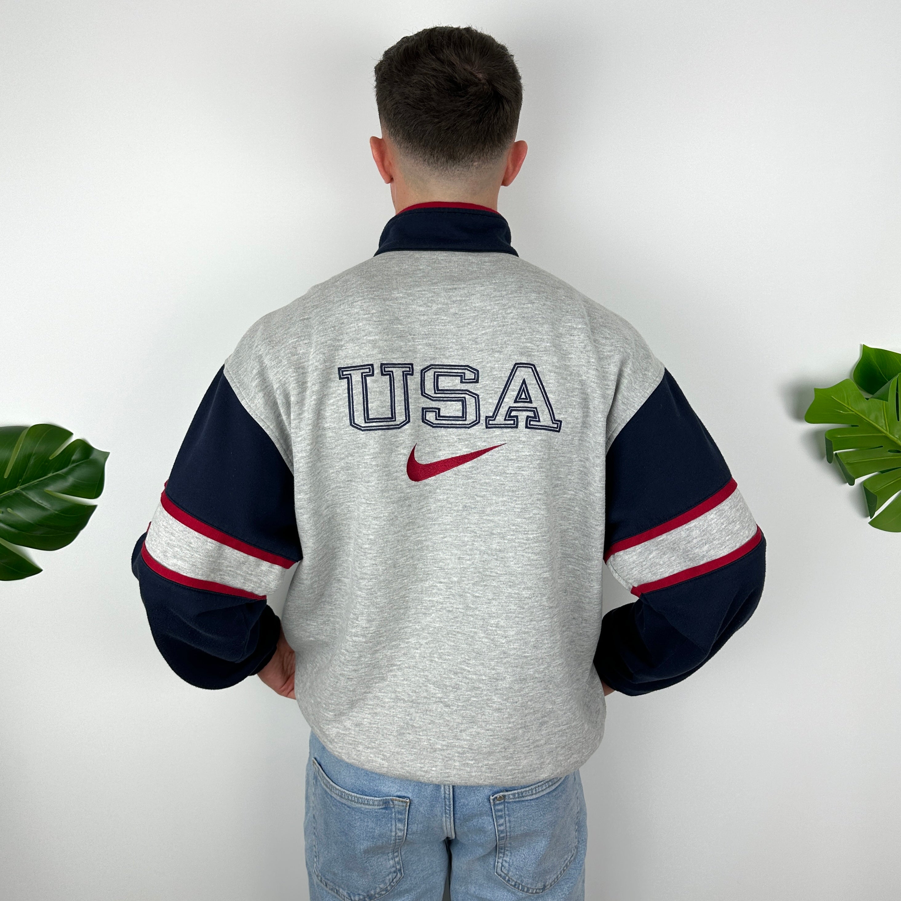 Nike x USA Grey Embroidered Spell Out Quarter Zip Sweatshirt (L)