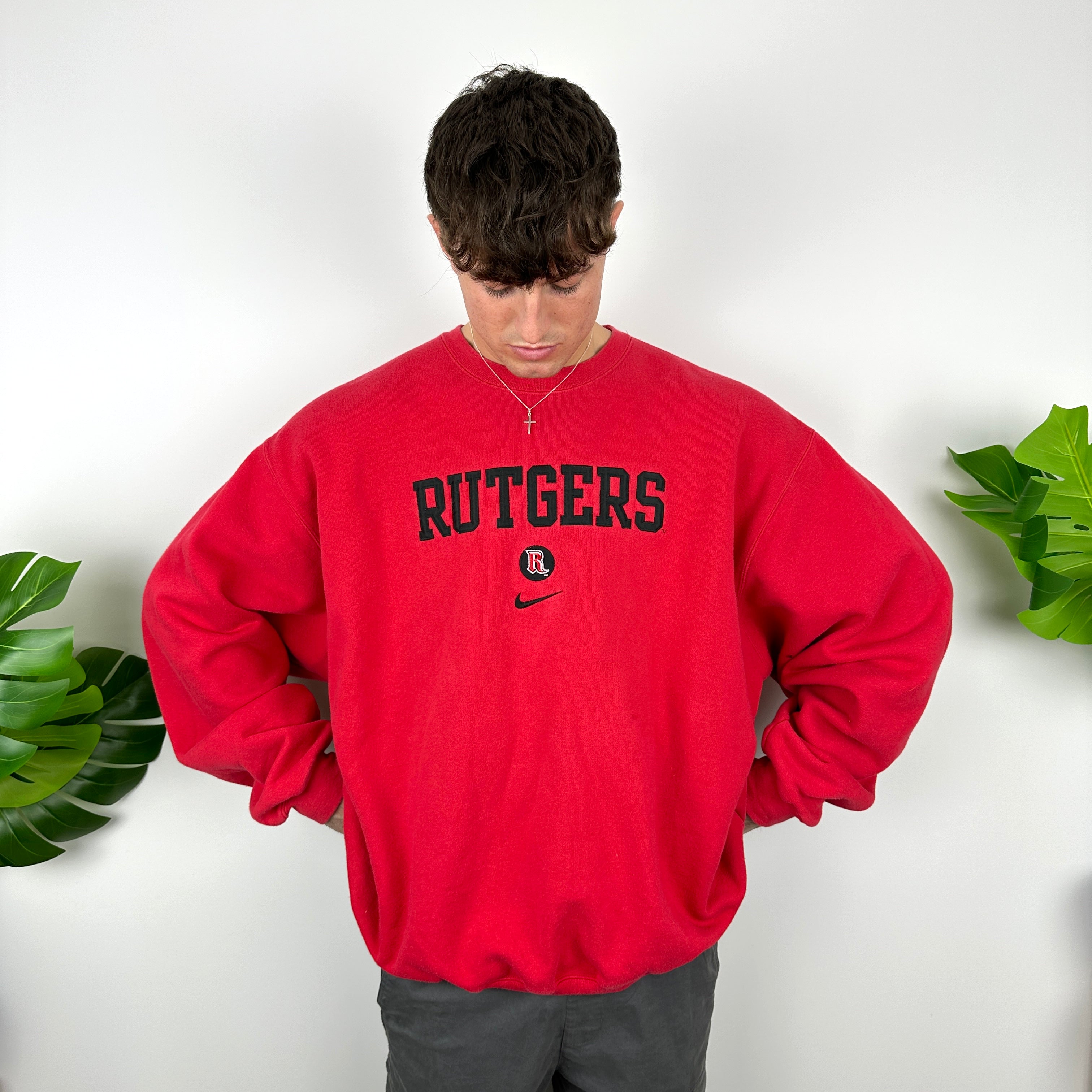 Nike x Rutgers Red Embroidered Spell Out Sweatshirt (XXL)