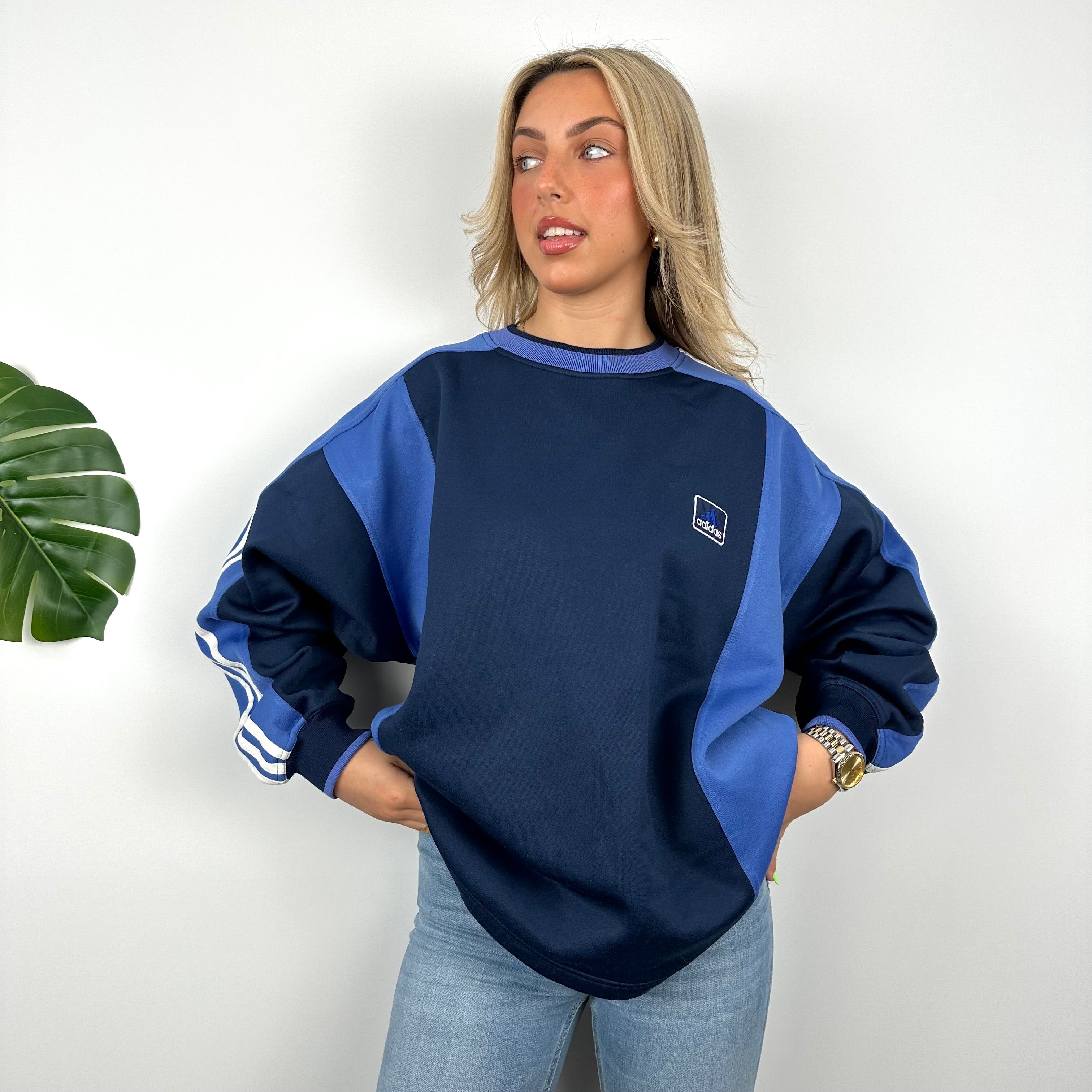 Adidas Blue Embroidered Spell Out Sweatshirt (L)