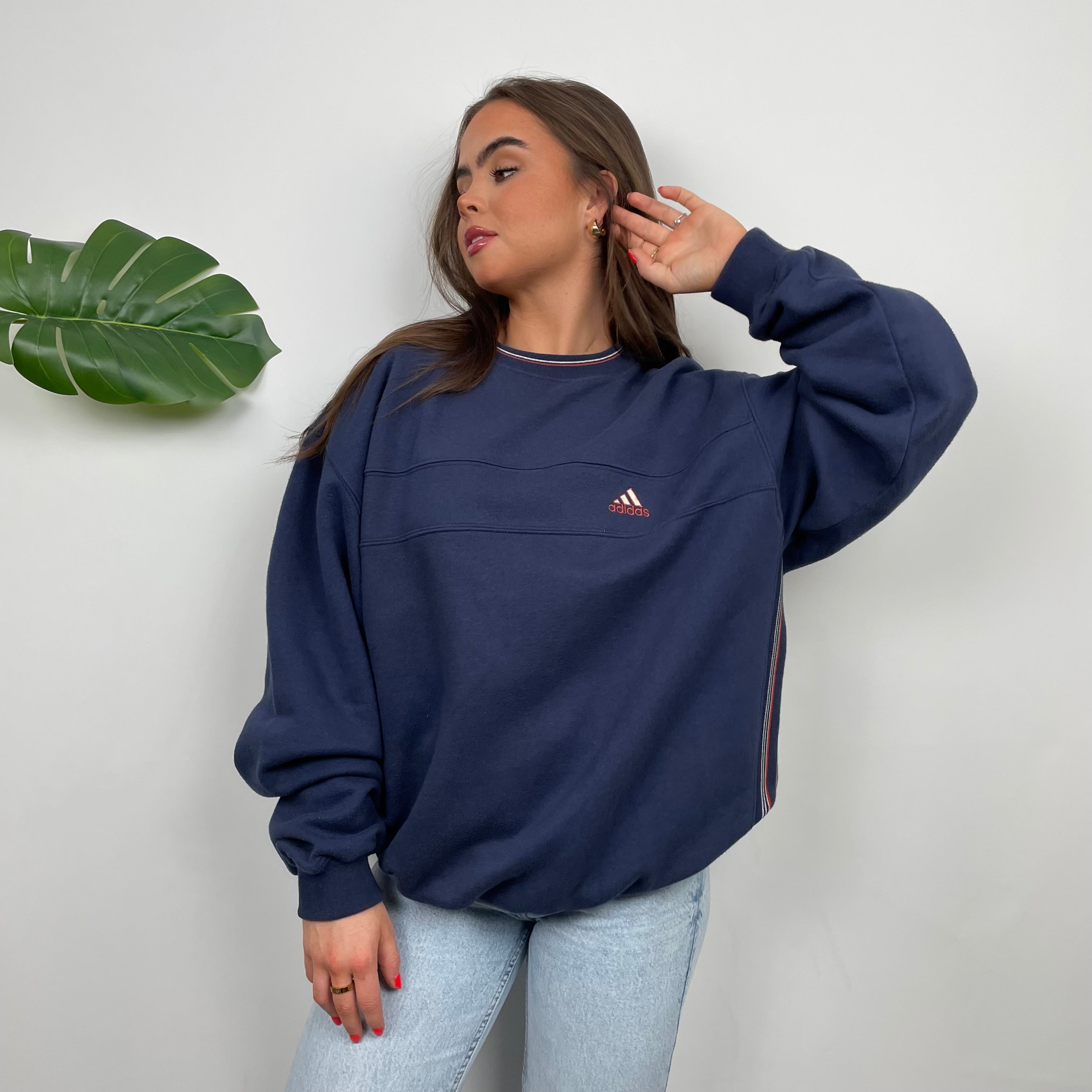 Adidas Navy Embroidered Spell Out Sweatshirt (L)