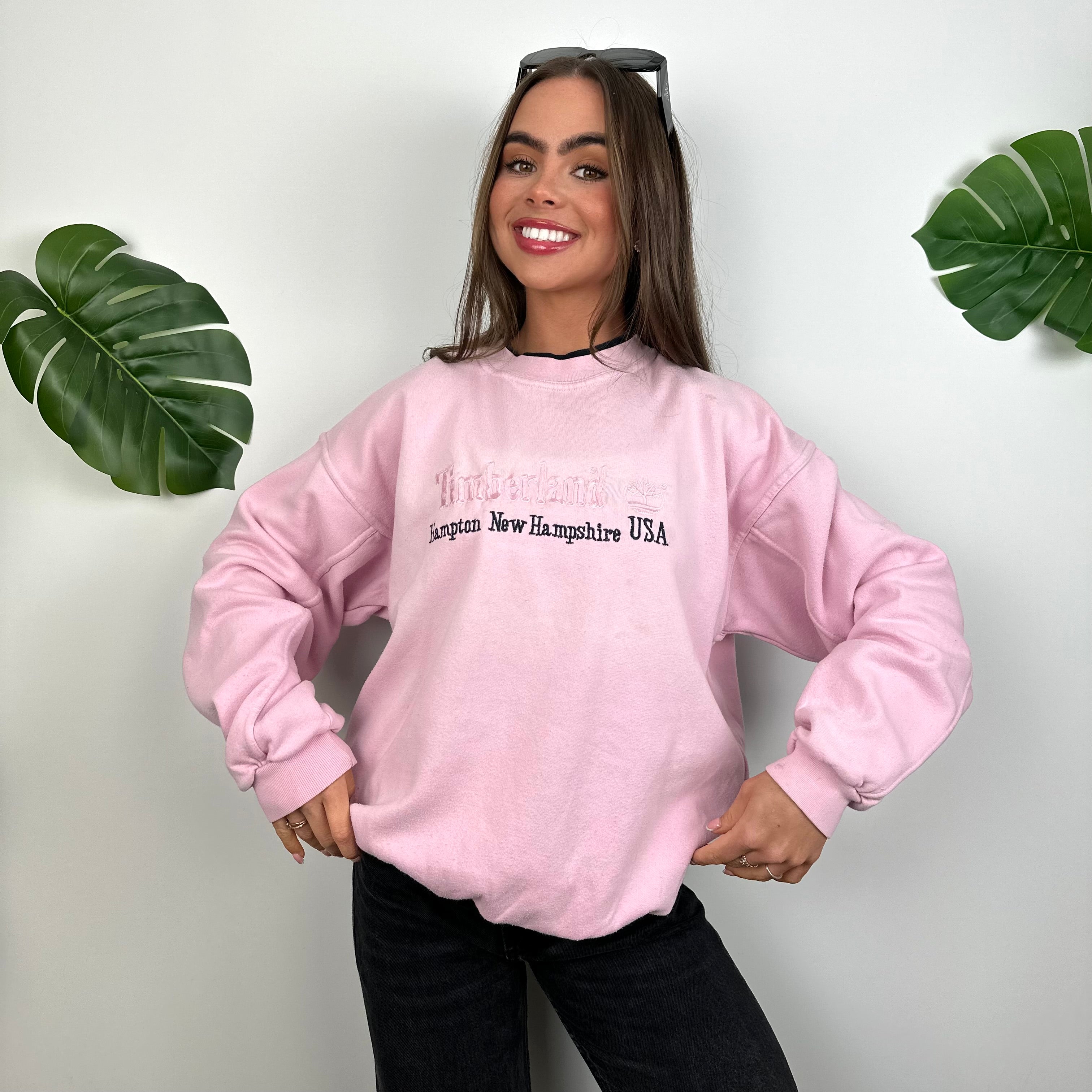 Timberland Baby Pink Embroidered Spell Out Sweatshirt (M)