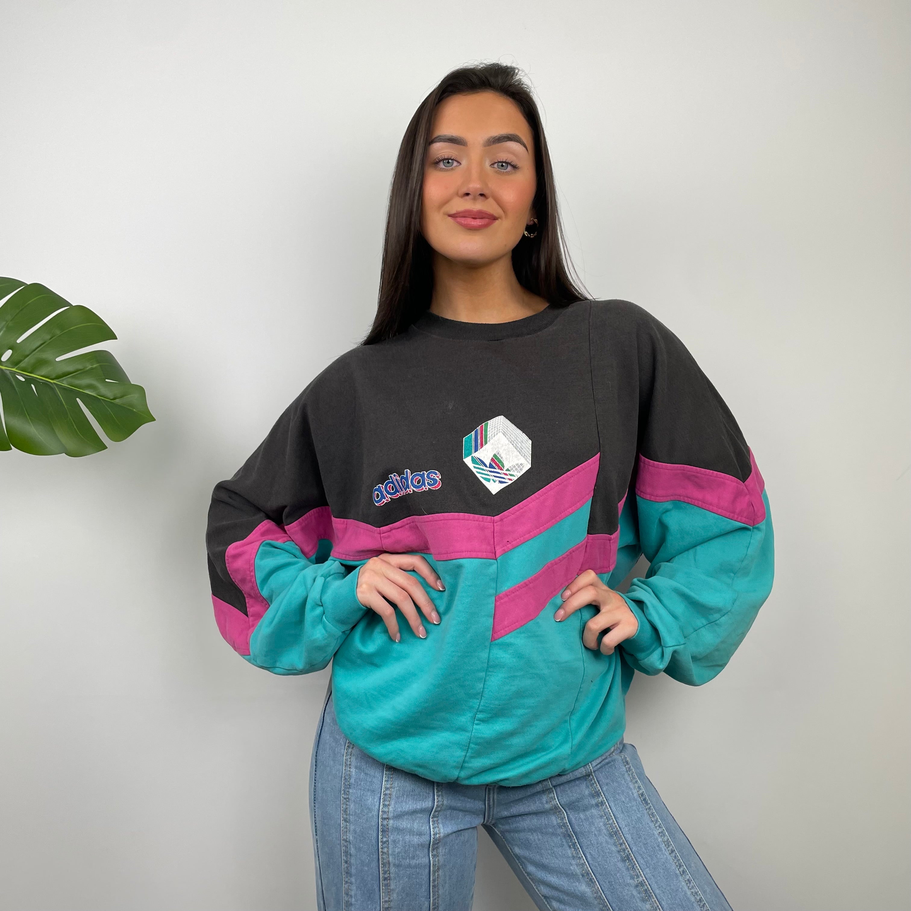 Adidas Colour Block Embroidered Spell Out Sweatshirt (L)