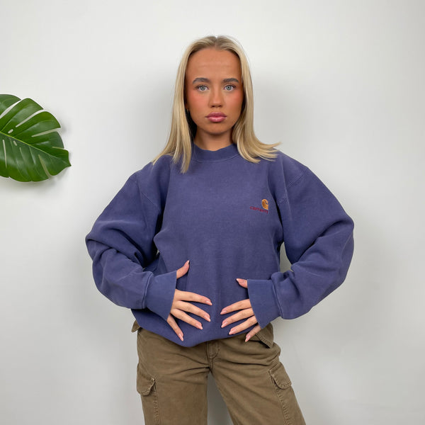 Carhartt RARE Washed Purple Embroidered Spell Out Sweatshirt (M)