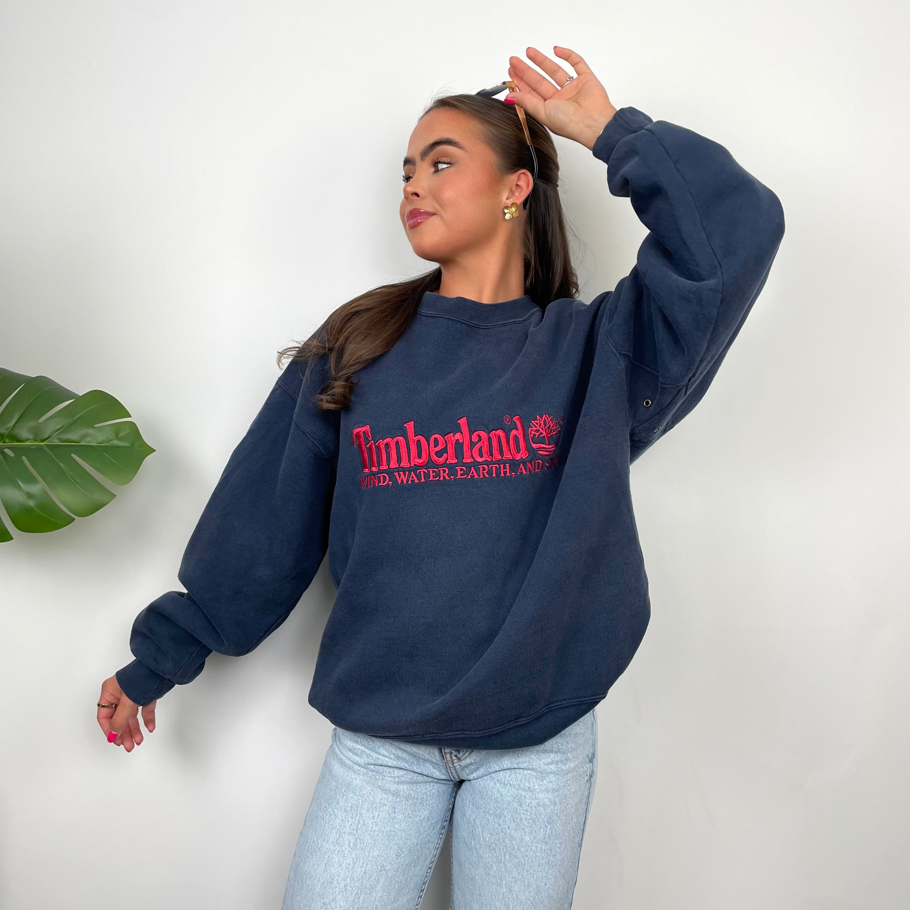 Timberland Navy Embroidered Spell Out Sweatshirt (M)