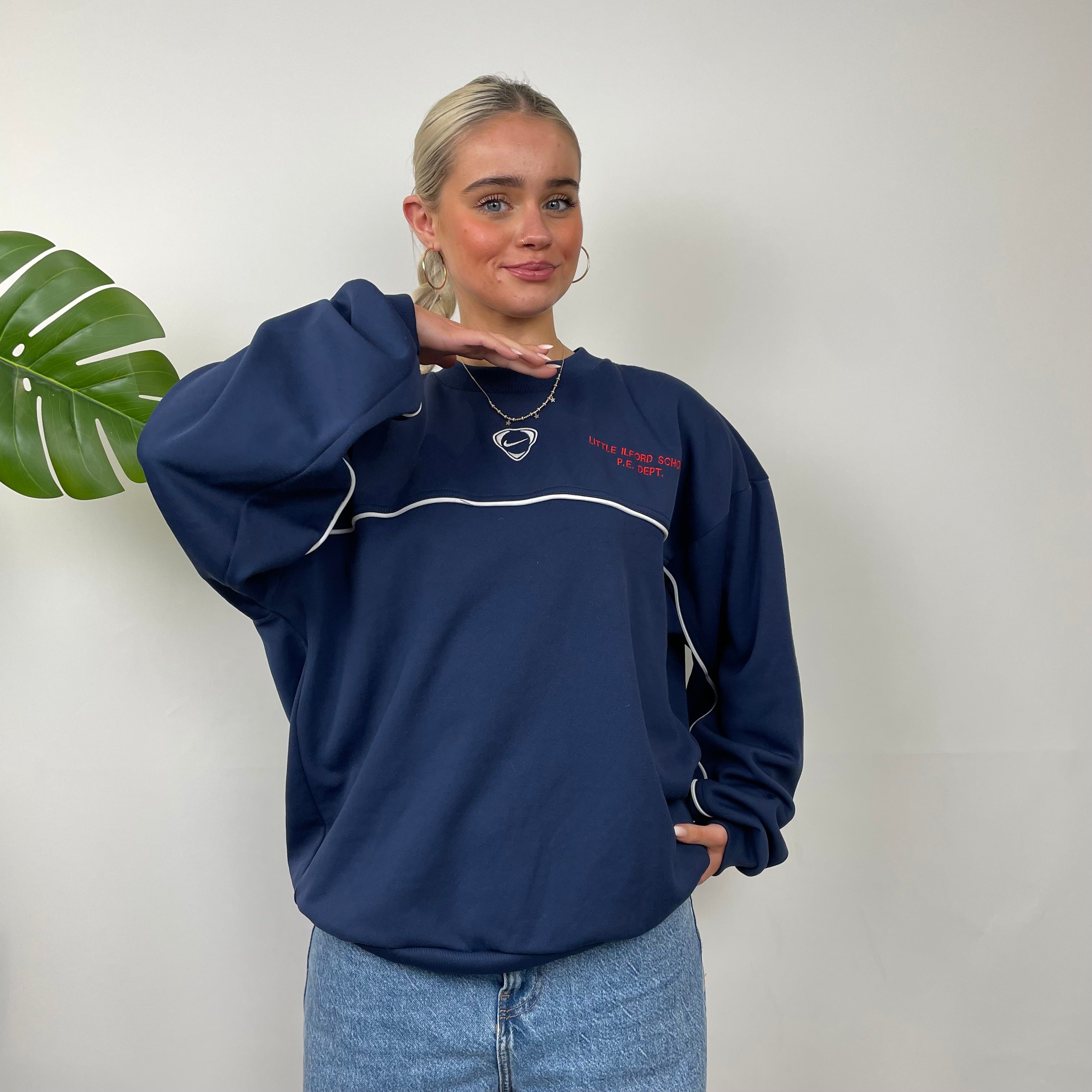 Nike RARE Navy Embroidered Swoosh Sweatshirt (M)