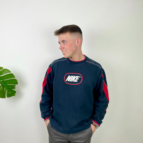 Nike Navy Embroidered Swoosh Sweatshirt (XL)