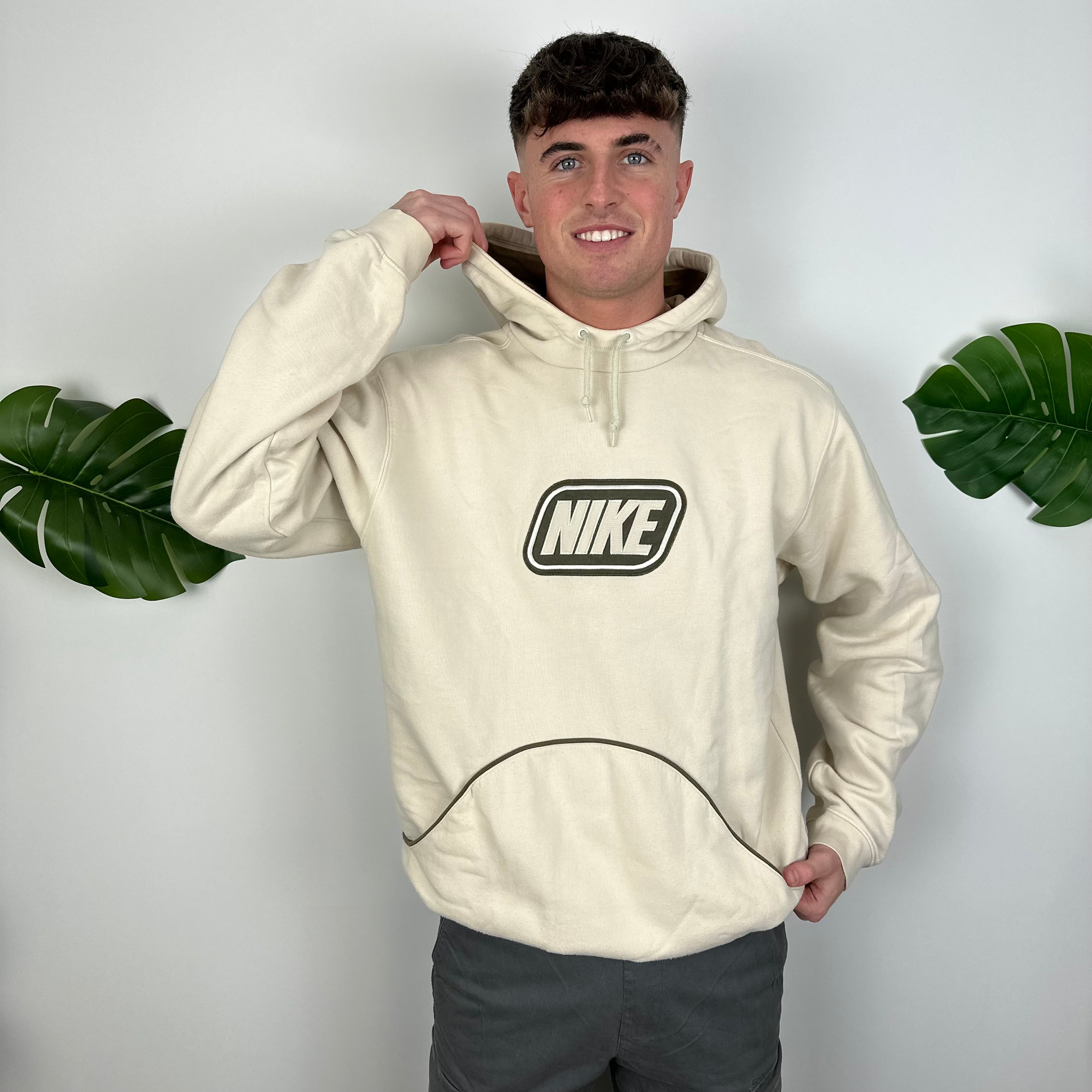 Nike Cream Embroidered Spell Out Hoodie as worn by Molly Mae (L)