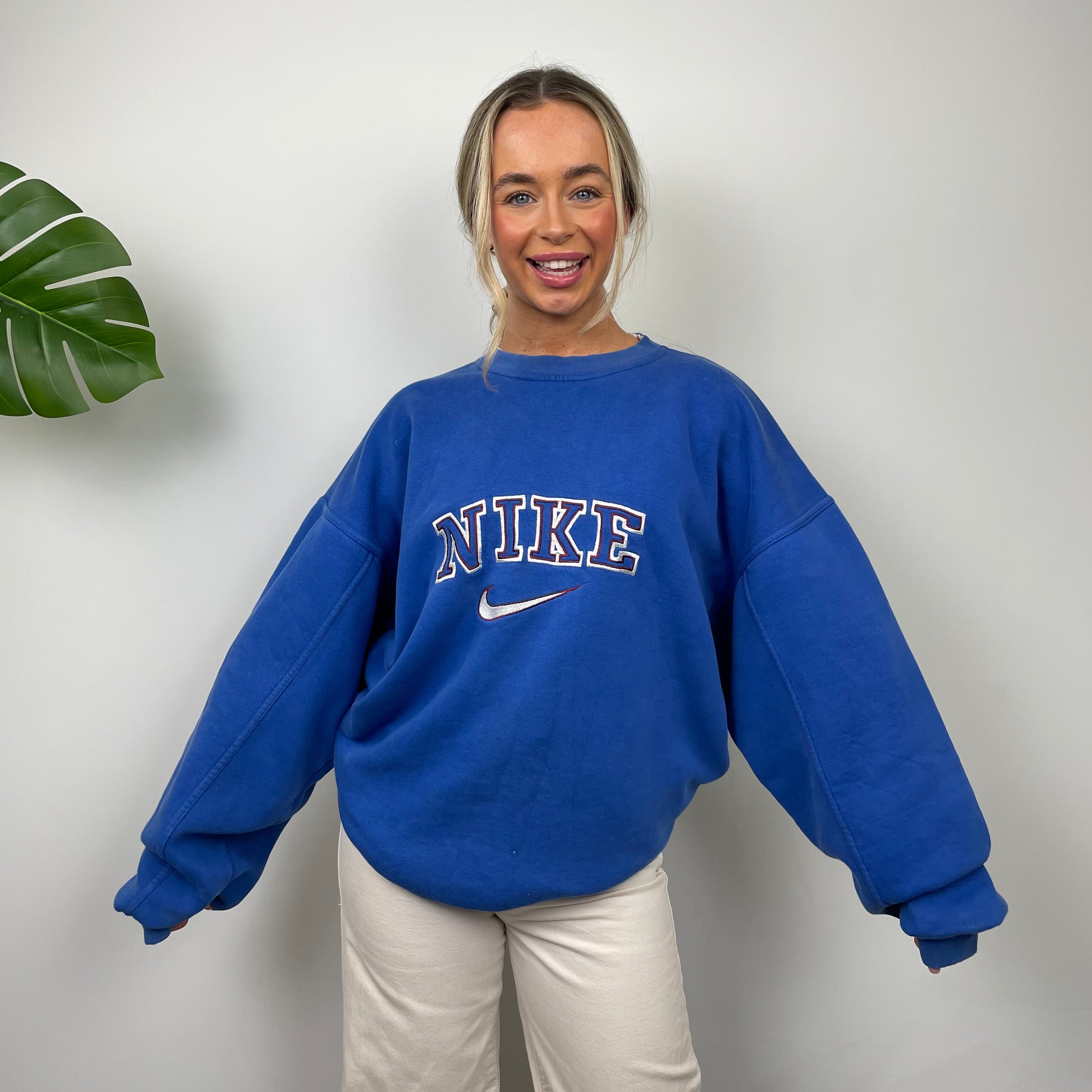 Nike Blue Embroidered Spell Out Sweatshirt (L)