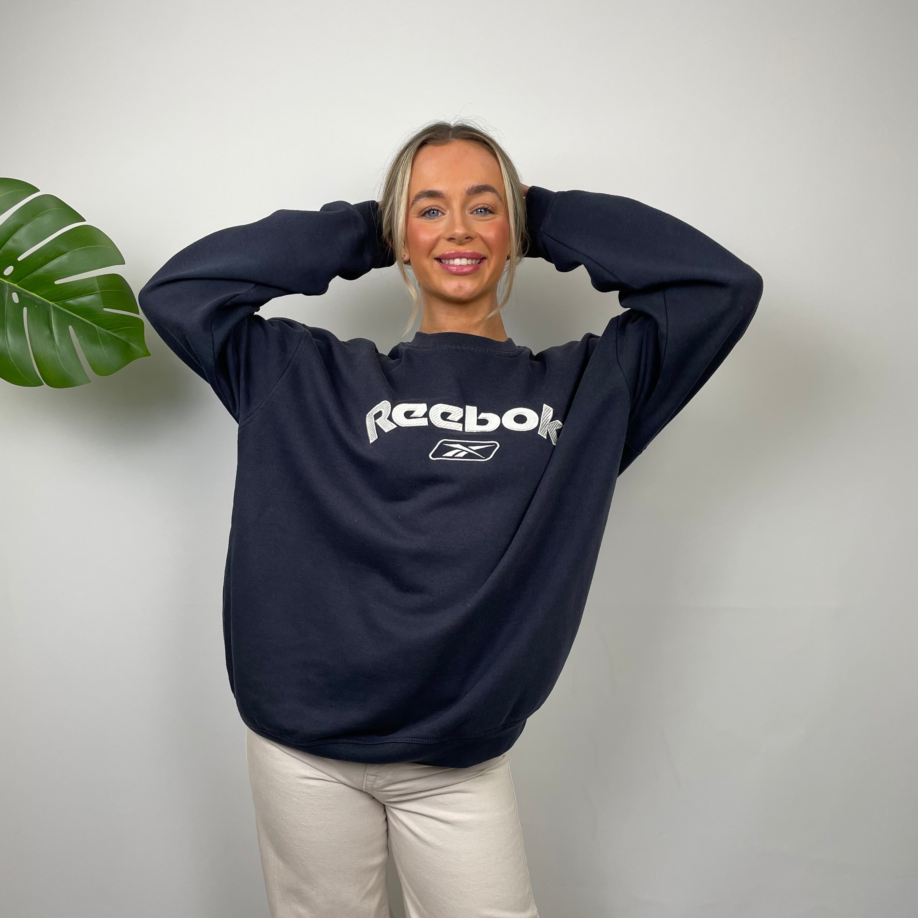 Reebok Navy Embroidered Spell Out Sweatshirt (M)