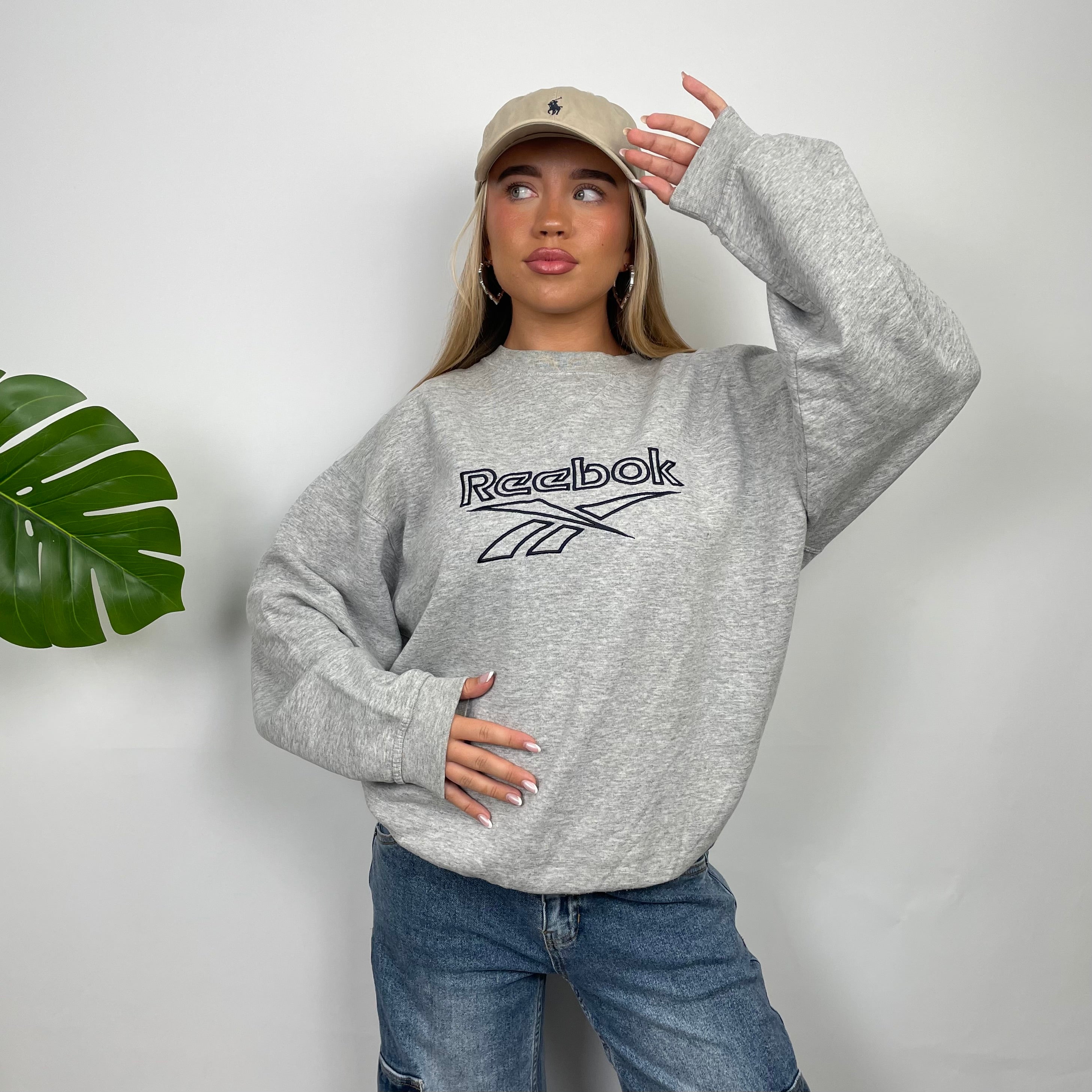 Reebok Grey Embroidered Spell Out Sweatshirt (L)