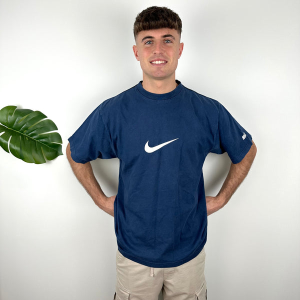 Nike Blue Embroidered Swoosh T Shirt (M)