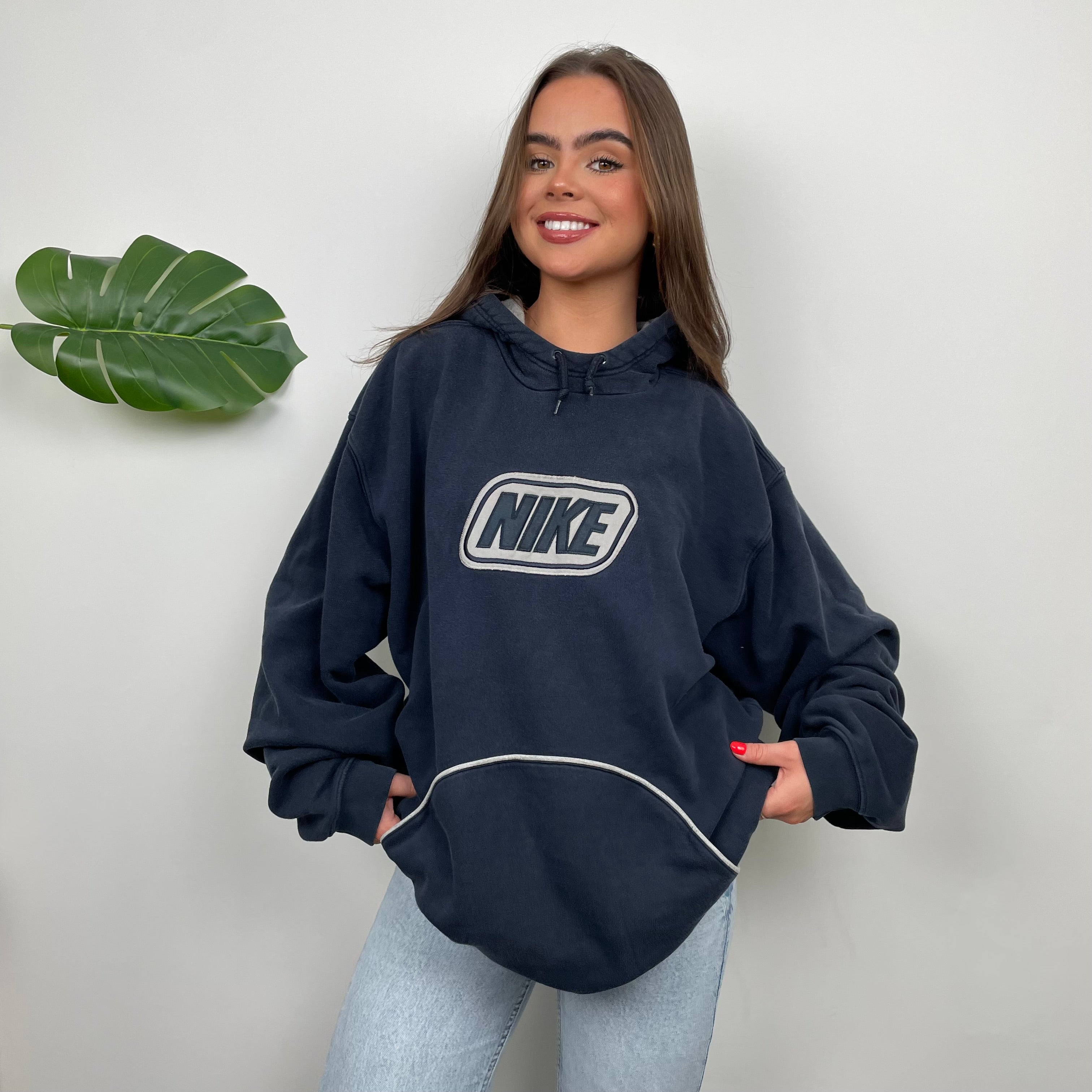 Nike Navy Embroidered Spell Out Hoodie (XL)