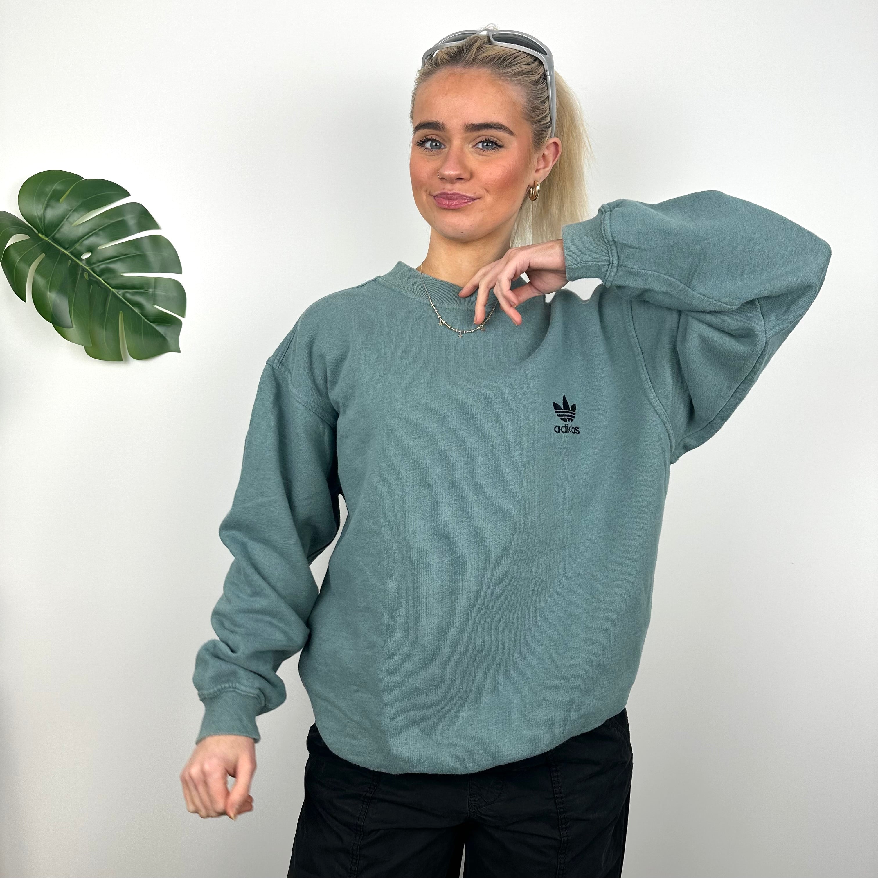 Adidas Teal Green Embroidered Spell Out Sweatshirt (M)
