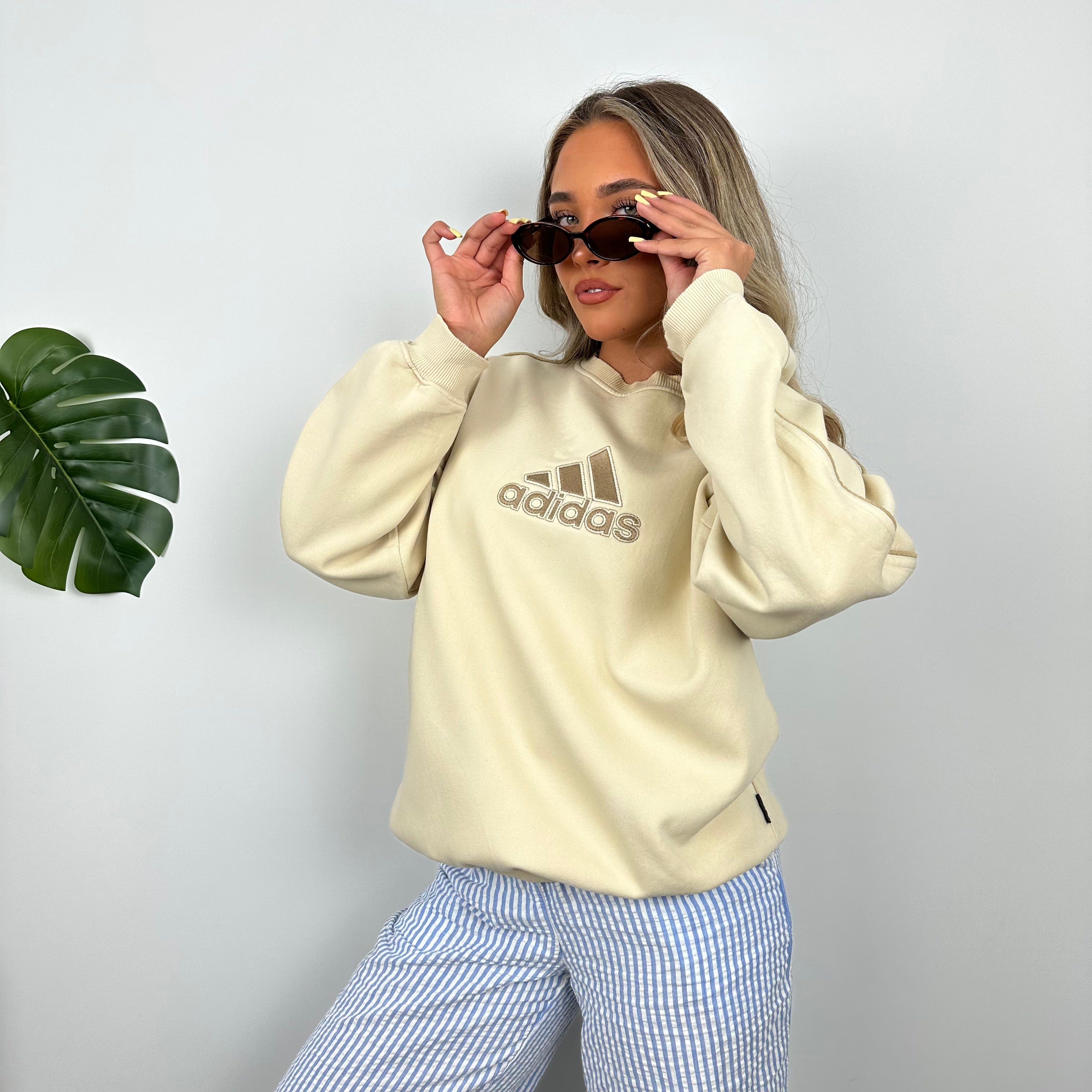 Adidas Cream Embroidered Spell Out Sweatshirt (M)