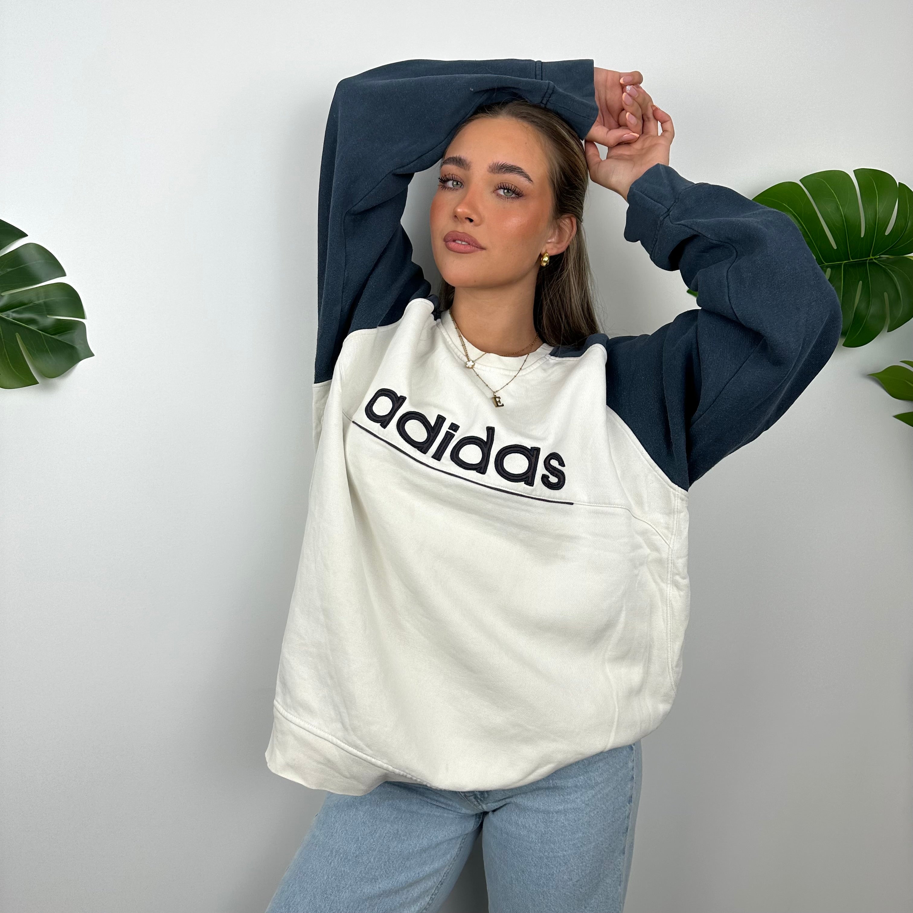 Adidas RARE White Embroidered Spell Out Sweatshirt (XL)