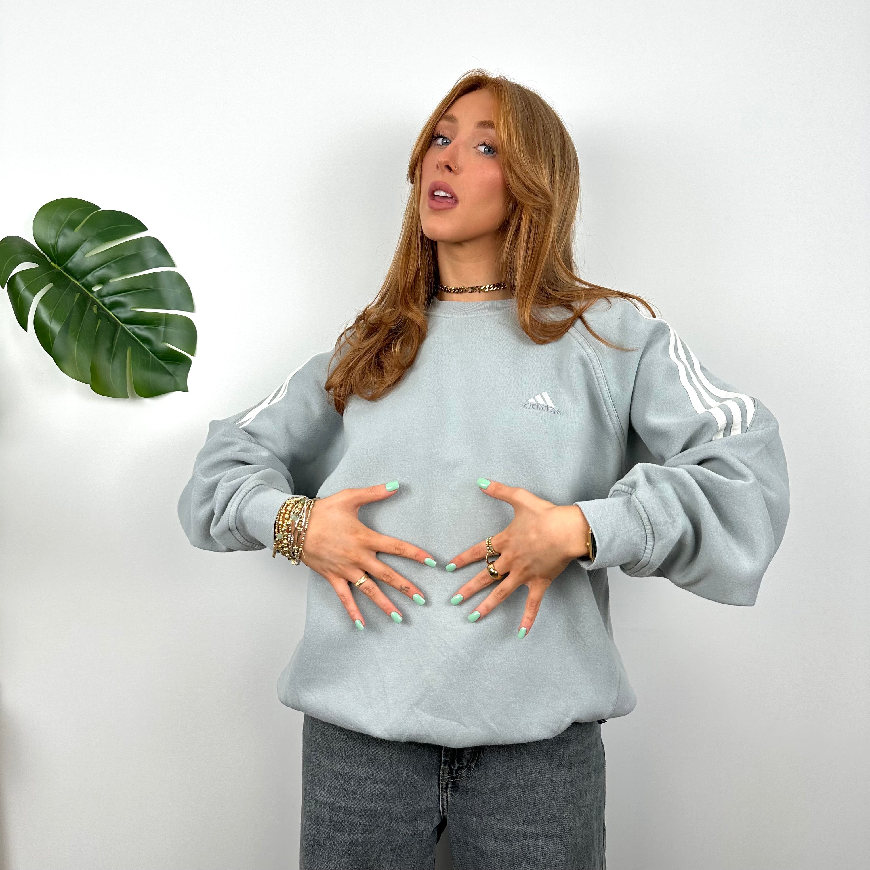 Adidas Baby Blue Embroidered Spell Out Sweatshirt (S)