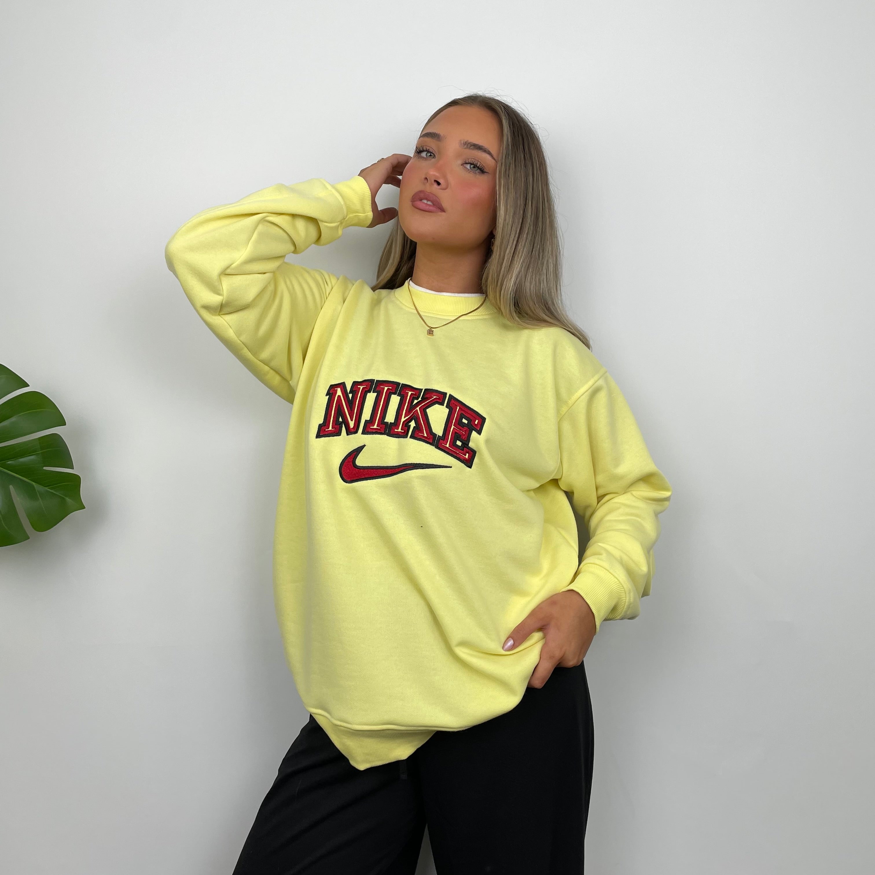 Nike Pastel Yellow Embroidered Spell Out Sweatshirt (L)