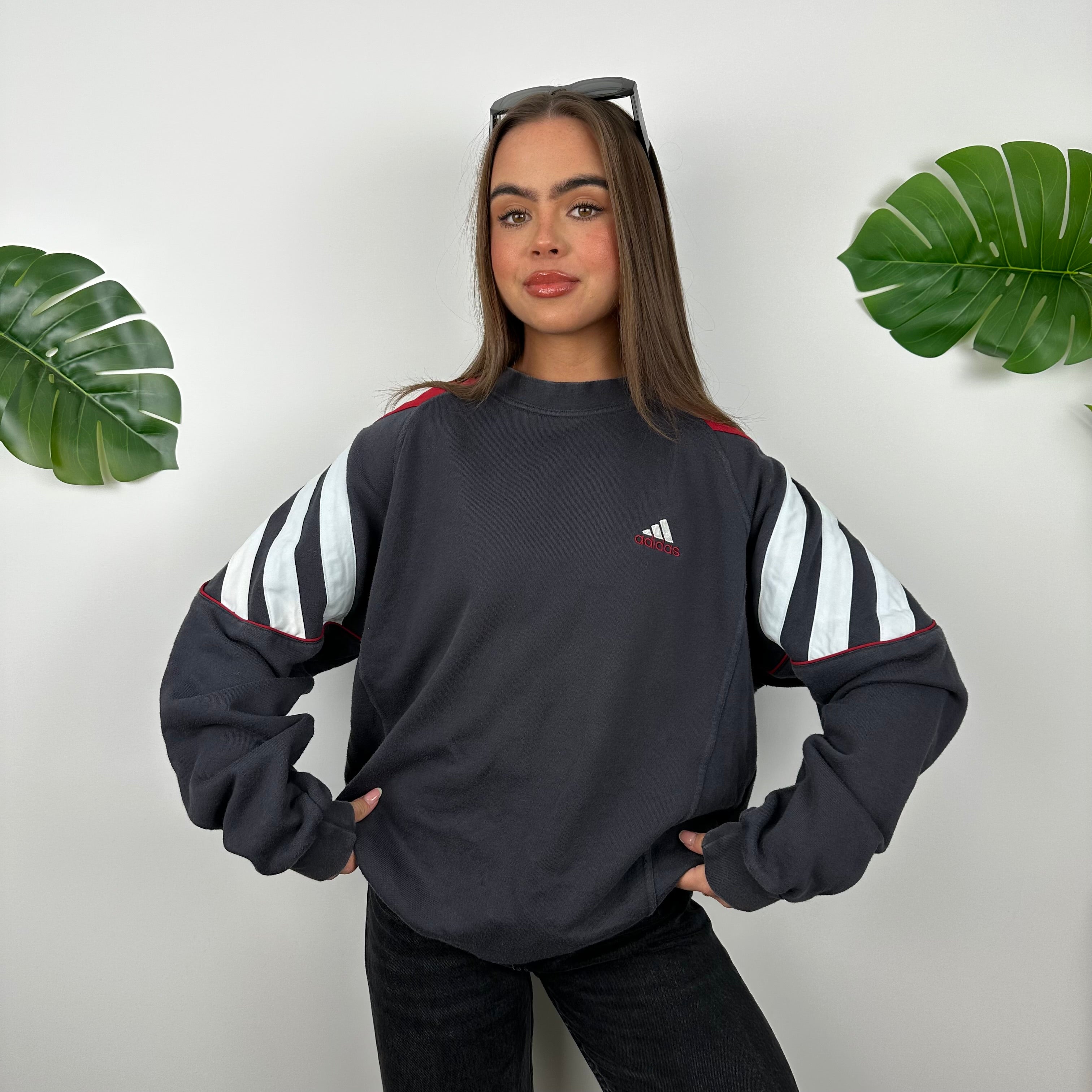 Adidas Black Embroidered Spell Out Sweatshirt (L)