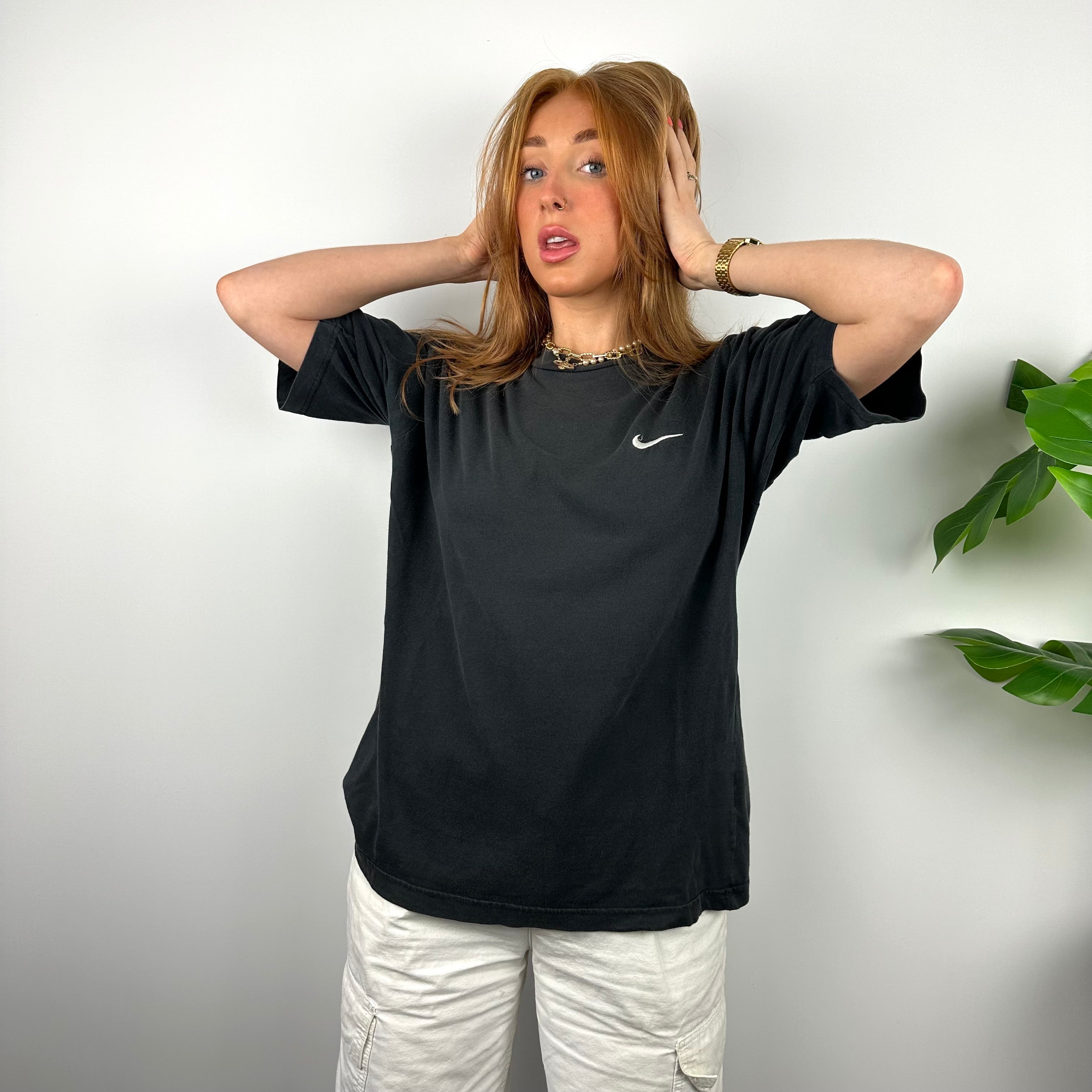 Nike RARE Black Embroidered Swoosh T Shirt (M)