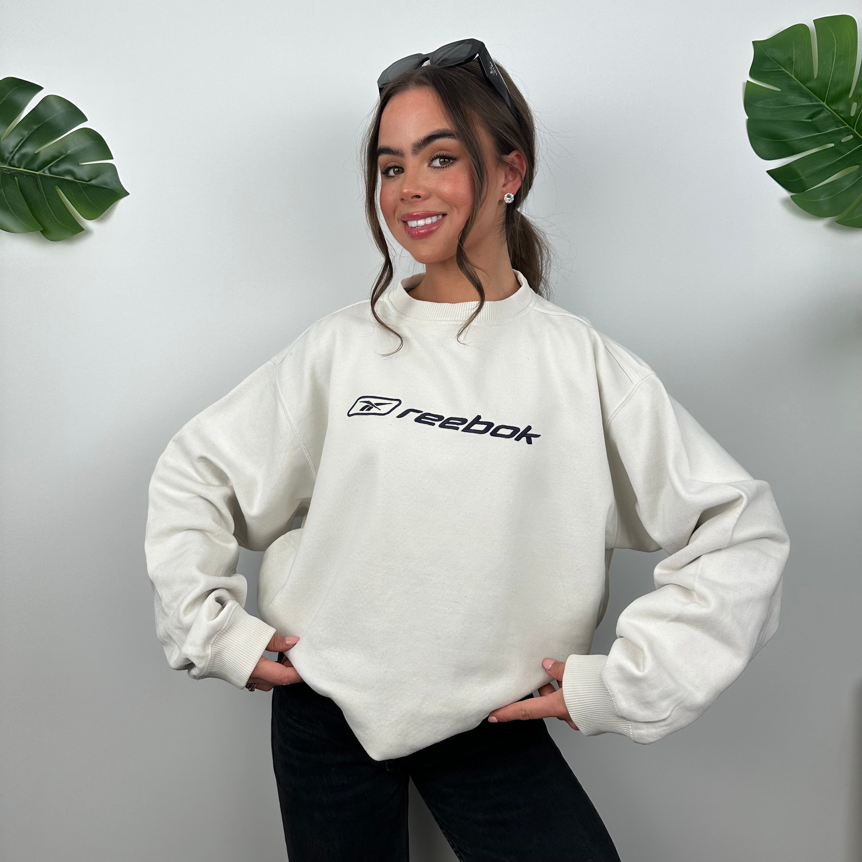 Reebok White Embroidered Spell Out Sweatshirt (M)