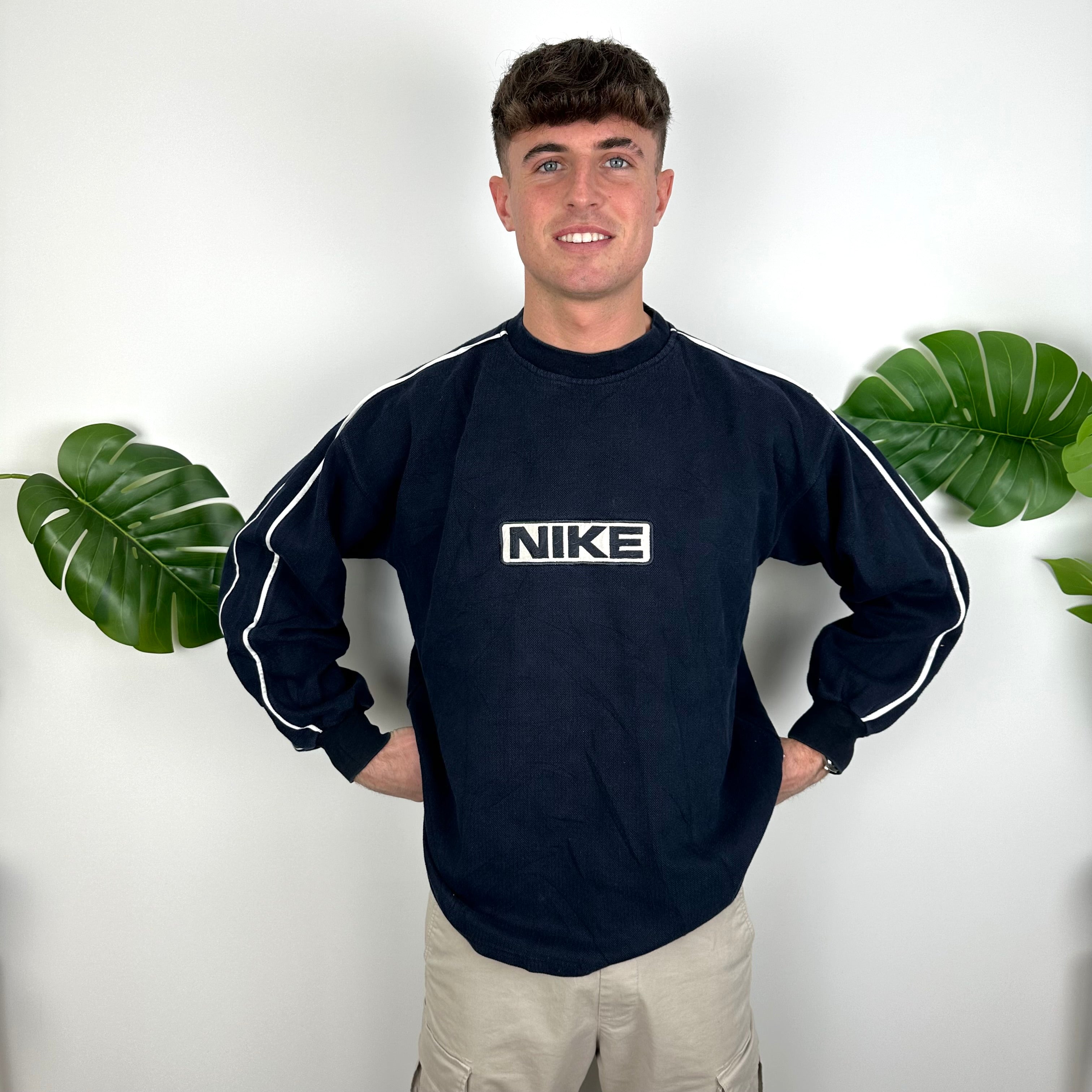 Nike Navy Embroidered Spell Out Sweatshirt (XL)