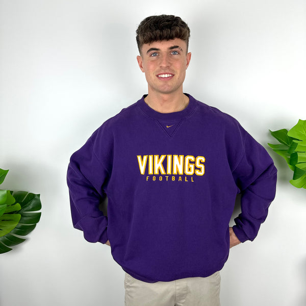 Nike Minnesota Vikings Purple Embroidered Spell Out Sweatshirt (XL)