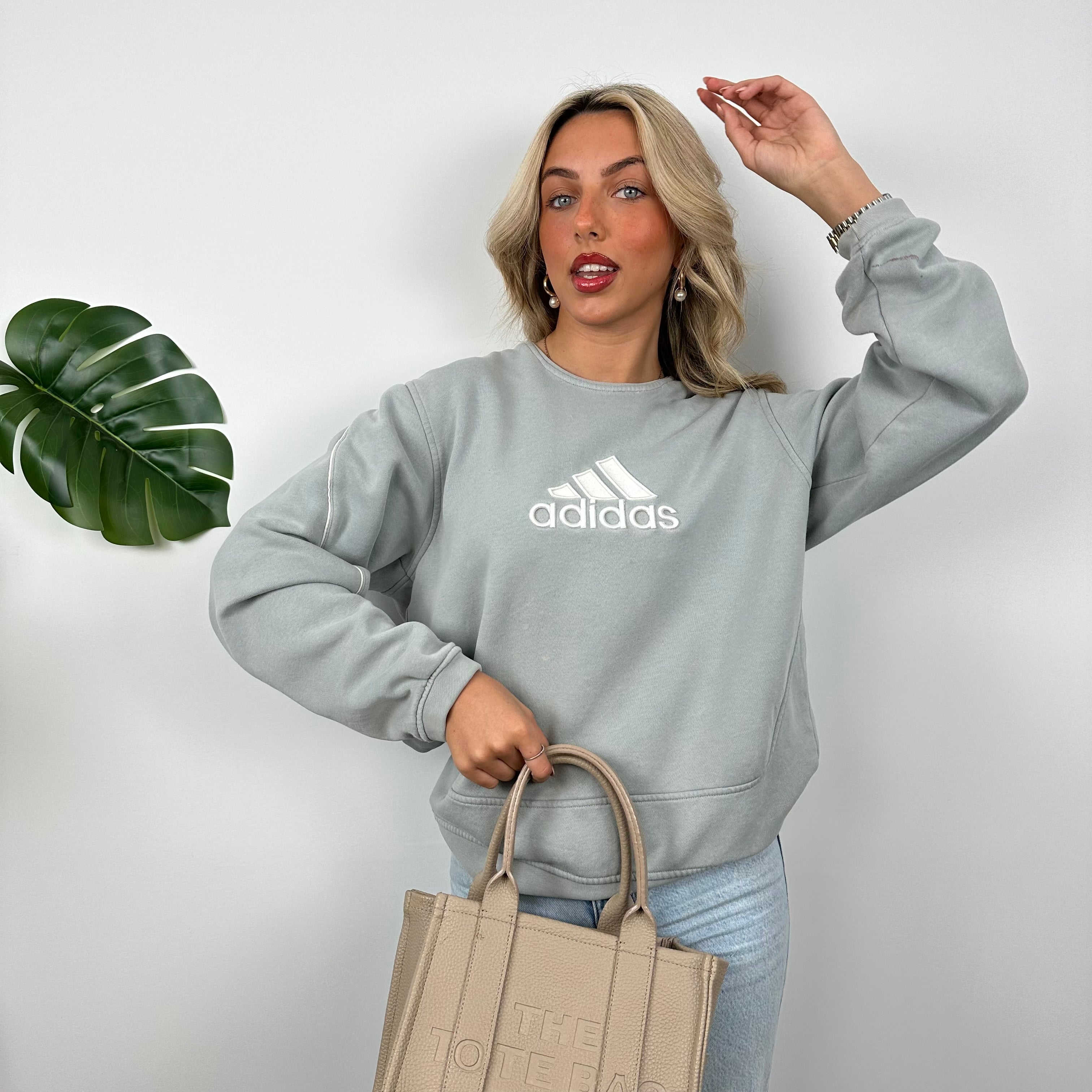 Adidas Baby Blue Embroidered Spell Out Sweatshirt (M)