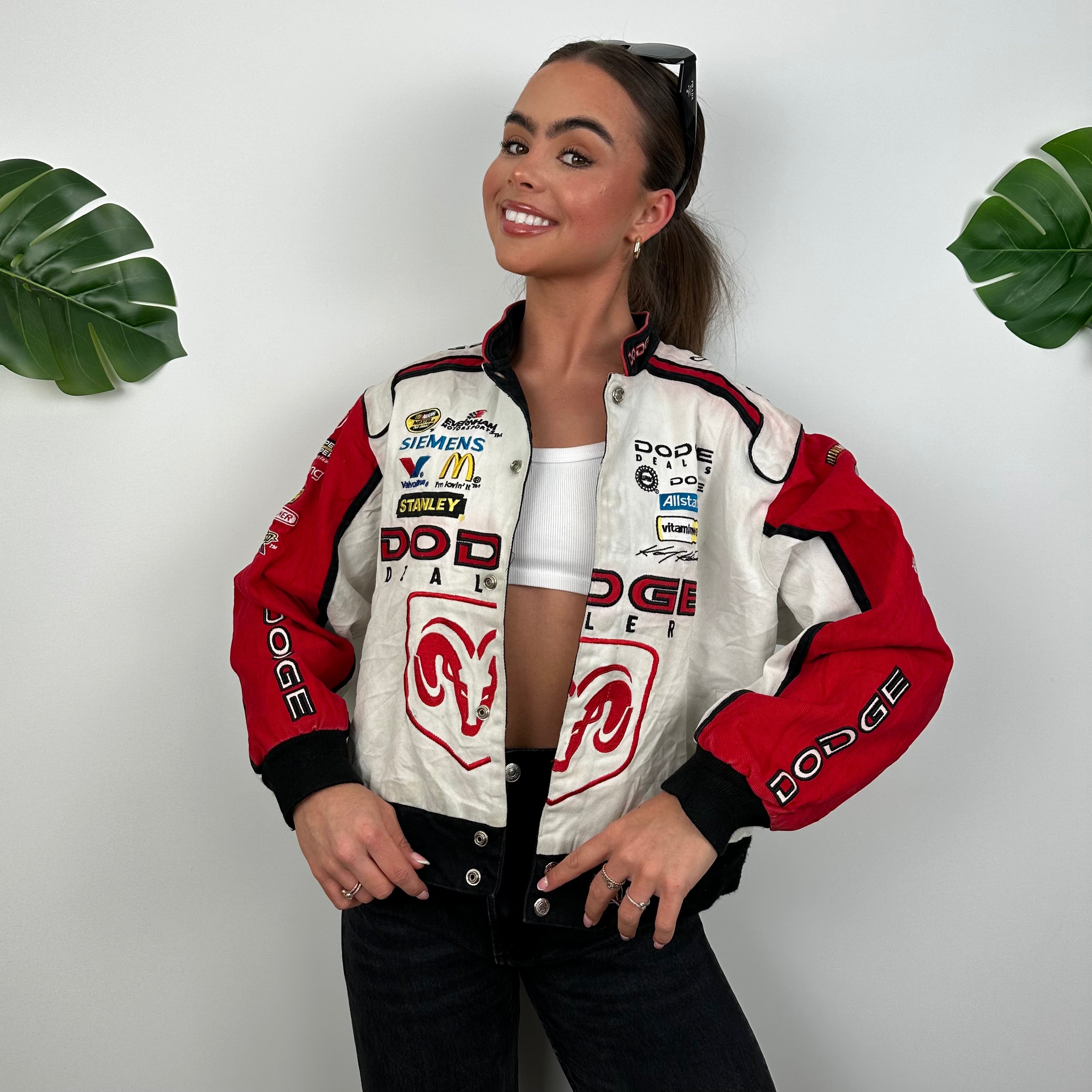 Jeff Hamilton Dodge Red & White NASCAR Chase Authentic Grab Life By The Horn Racing Jacket (S)